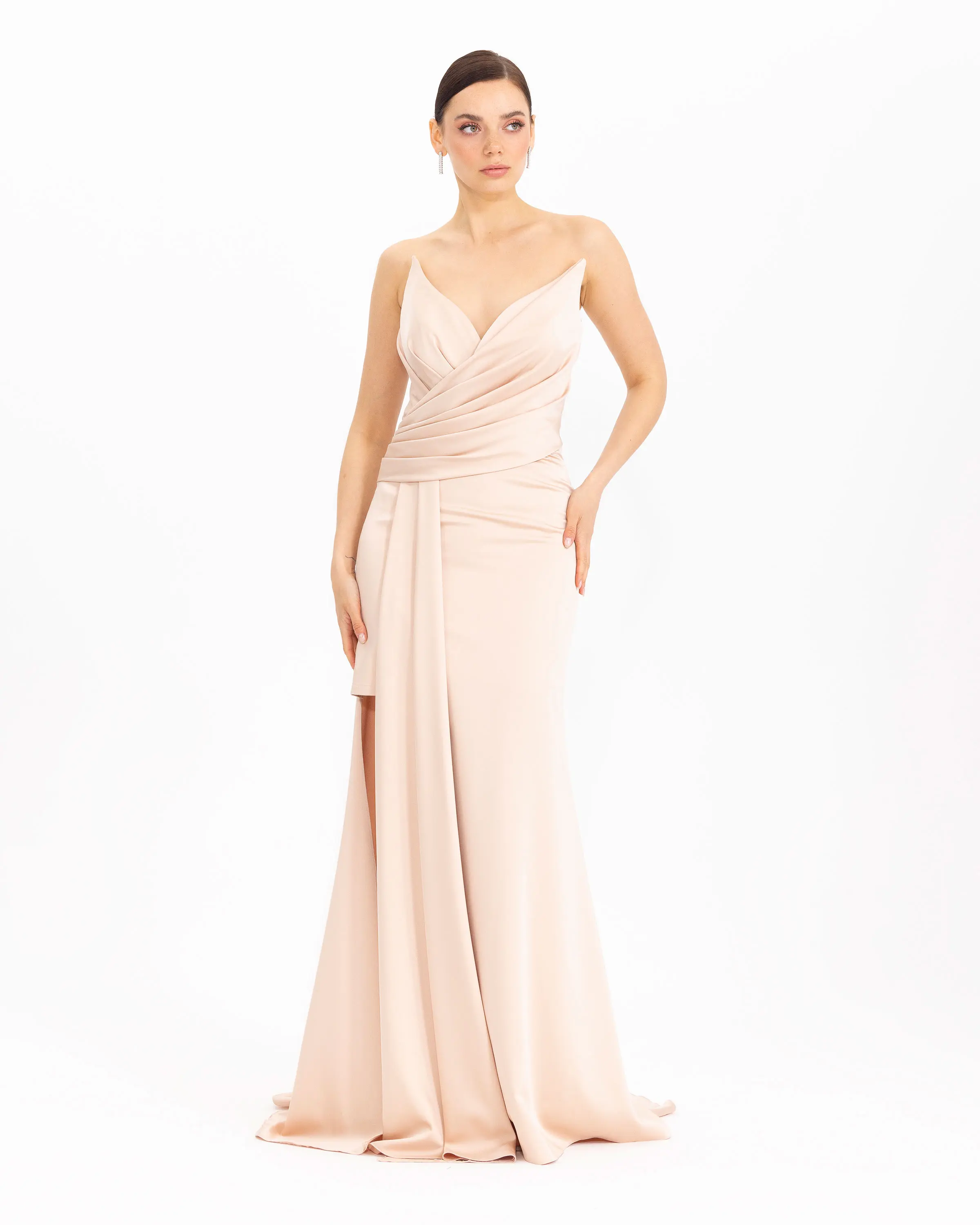 Satin-Look Evening Dress with Swallow Collar