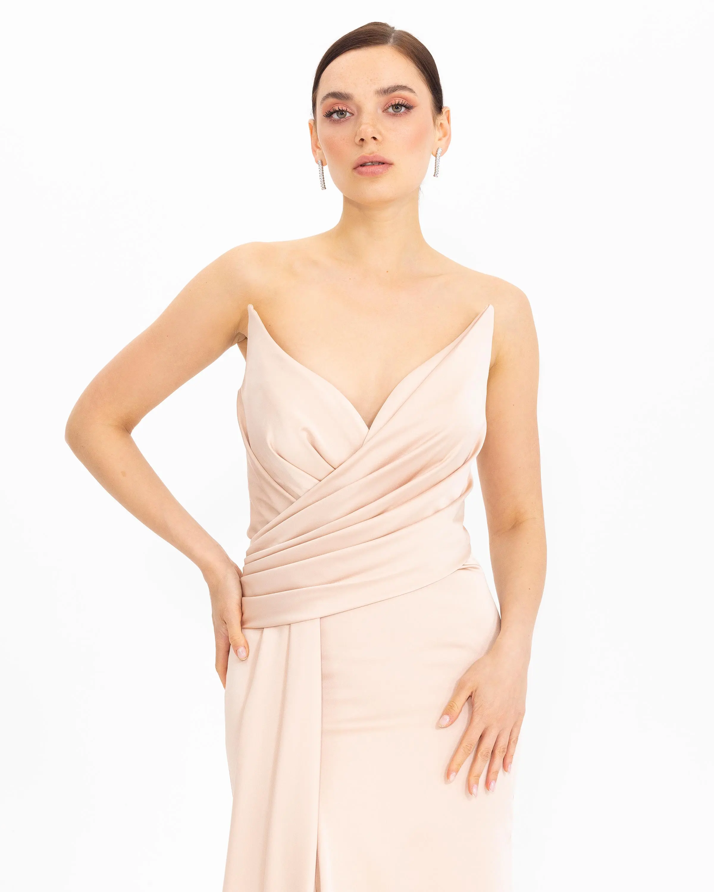 Satin-Look Evening Dress with Swallow Collar