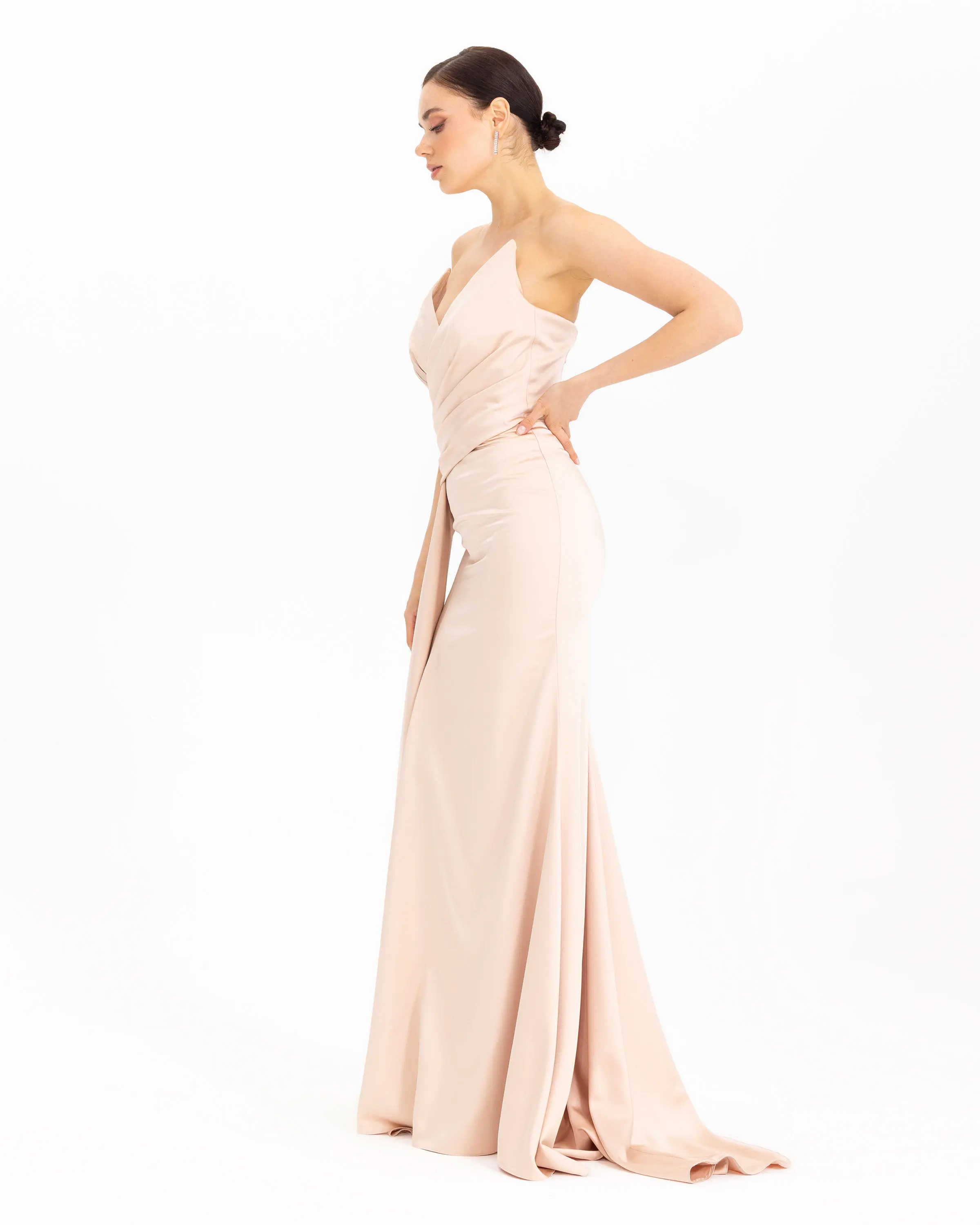 Satin-Look Evening Dress with Swallow Collar