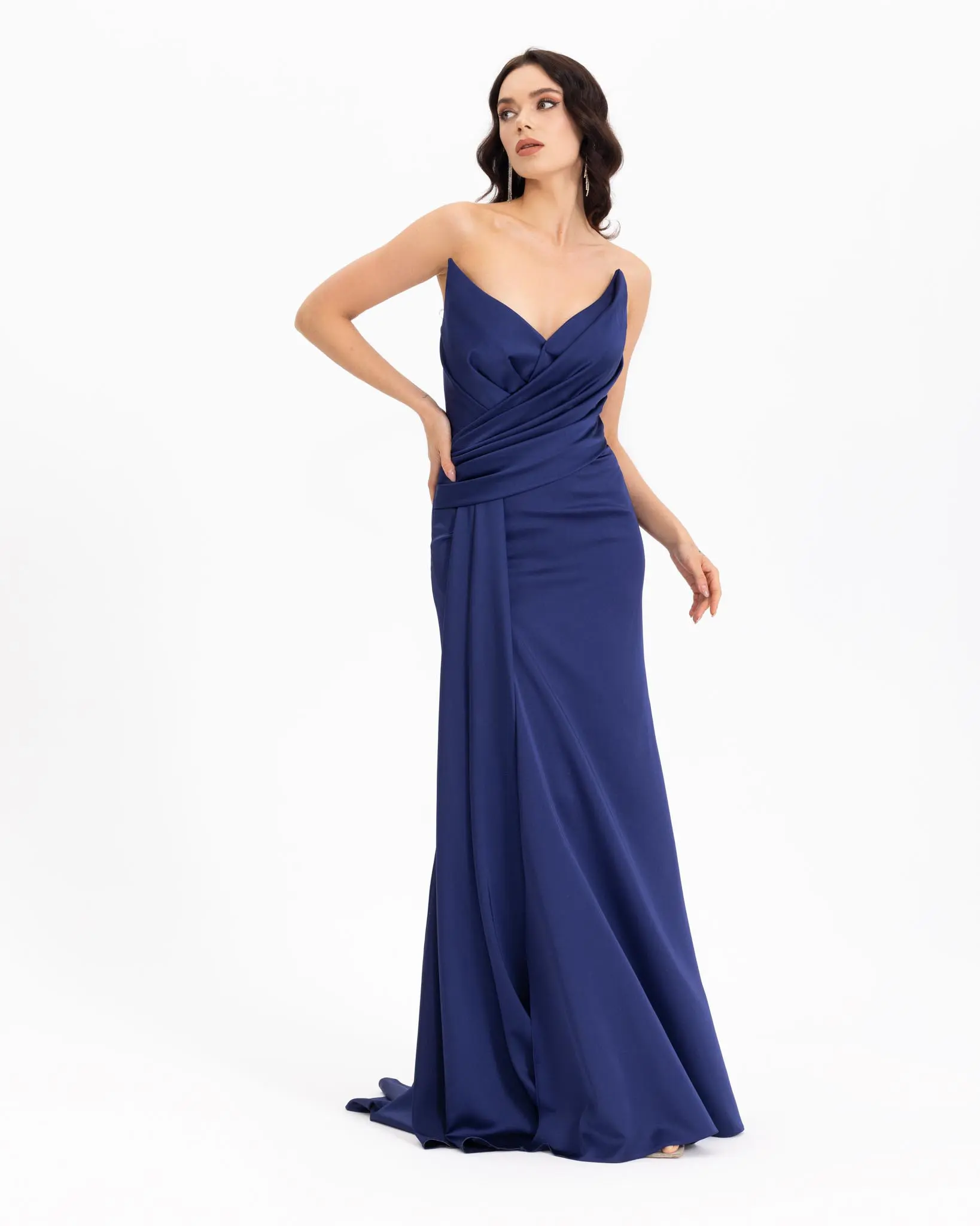 Satin-Look Evening Dress with Swallow Collar