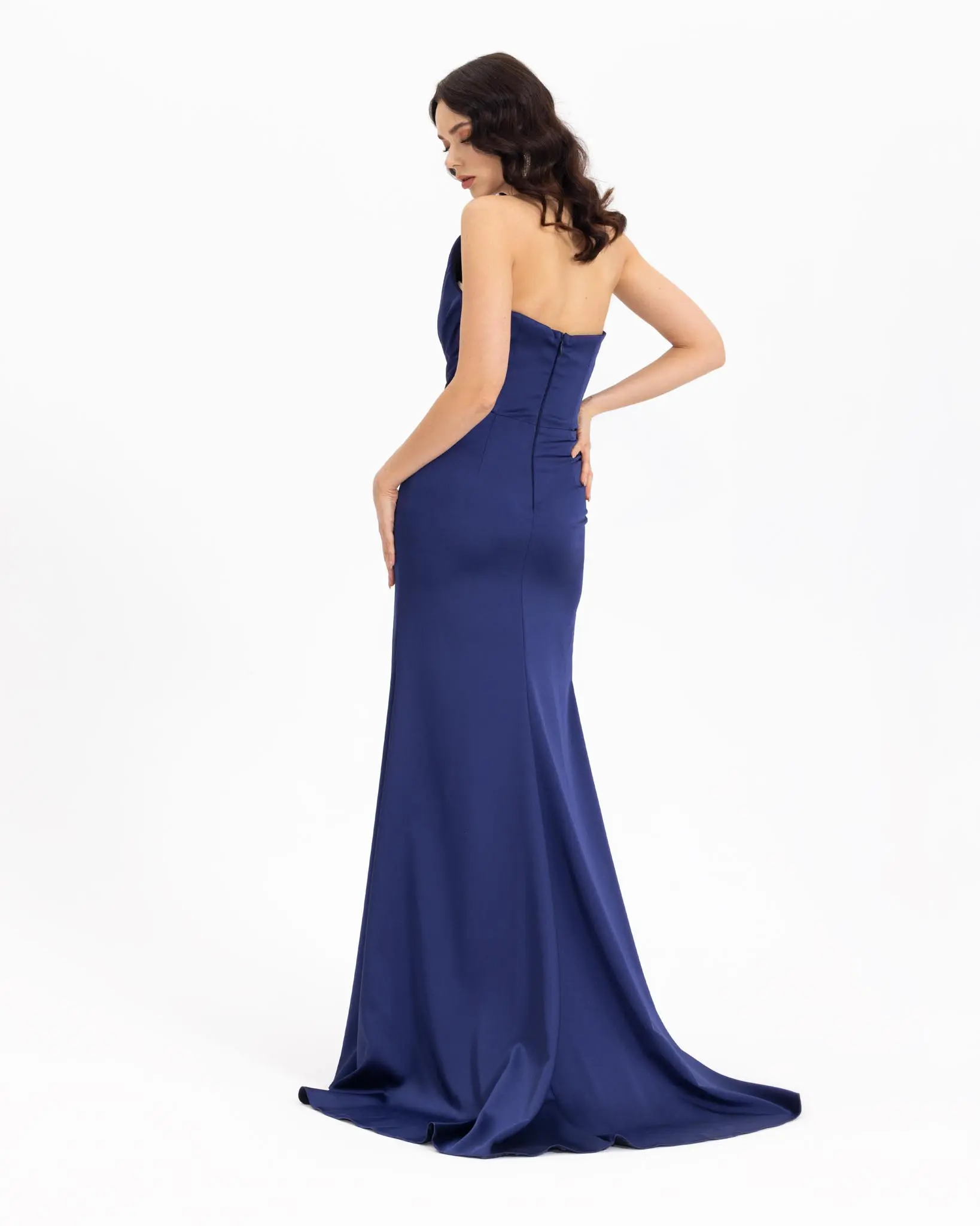 Satin-Look Evening Dress with Swallow Collar