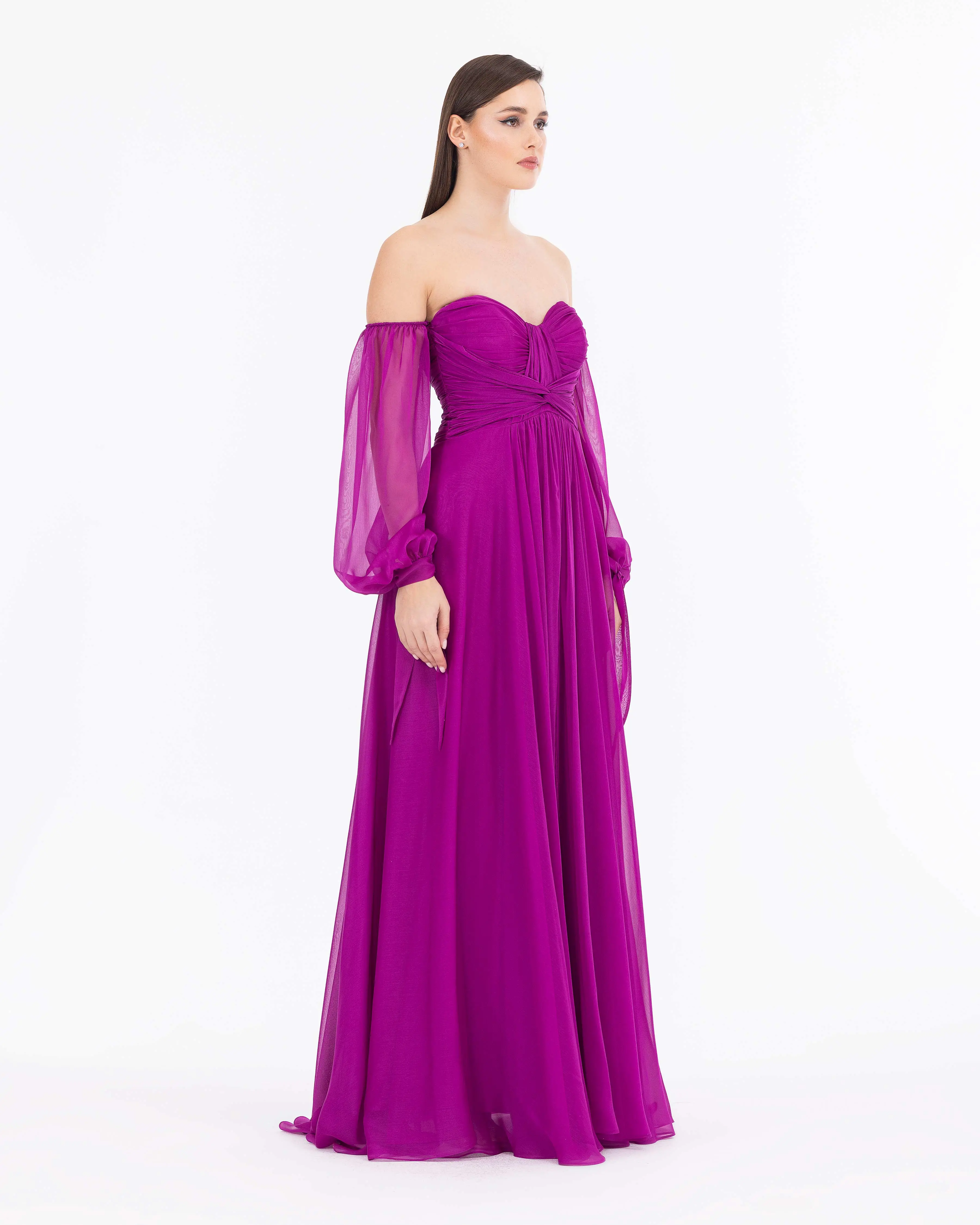 Kalp Yaka Çıkarılabilir Kollu Yırtmaçlı Abiye