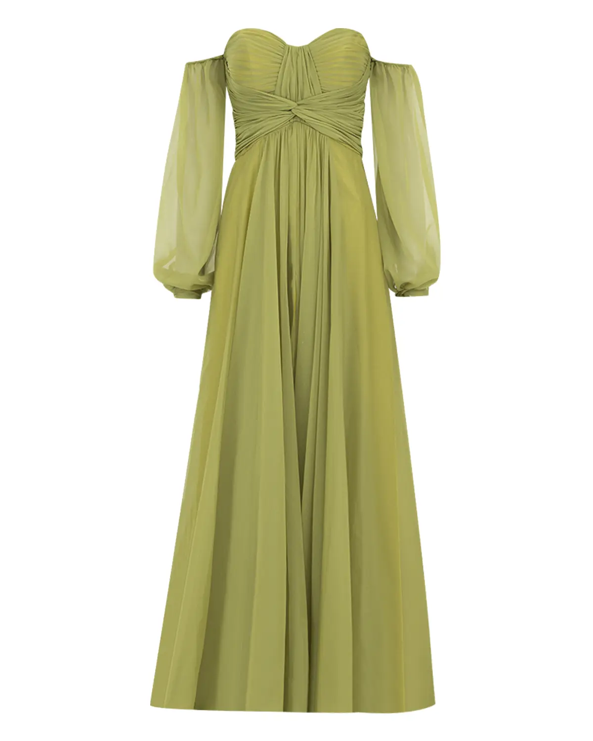 Kalp Yaka Çıkarılabilir Kollu Yırtmaçlı Abiye