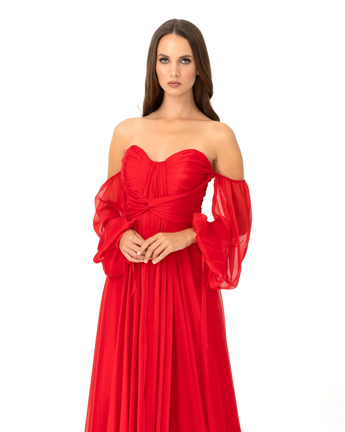 Kalp Yaka Çıkarılabilir Kollu Yırtmaçlı Abiye