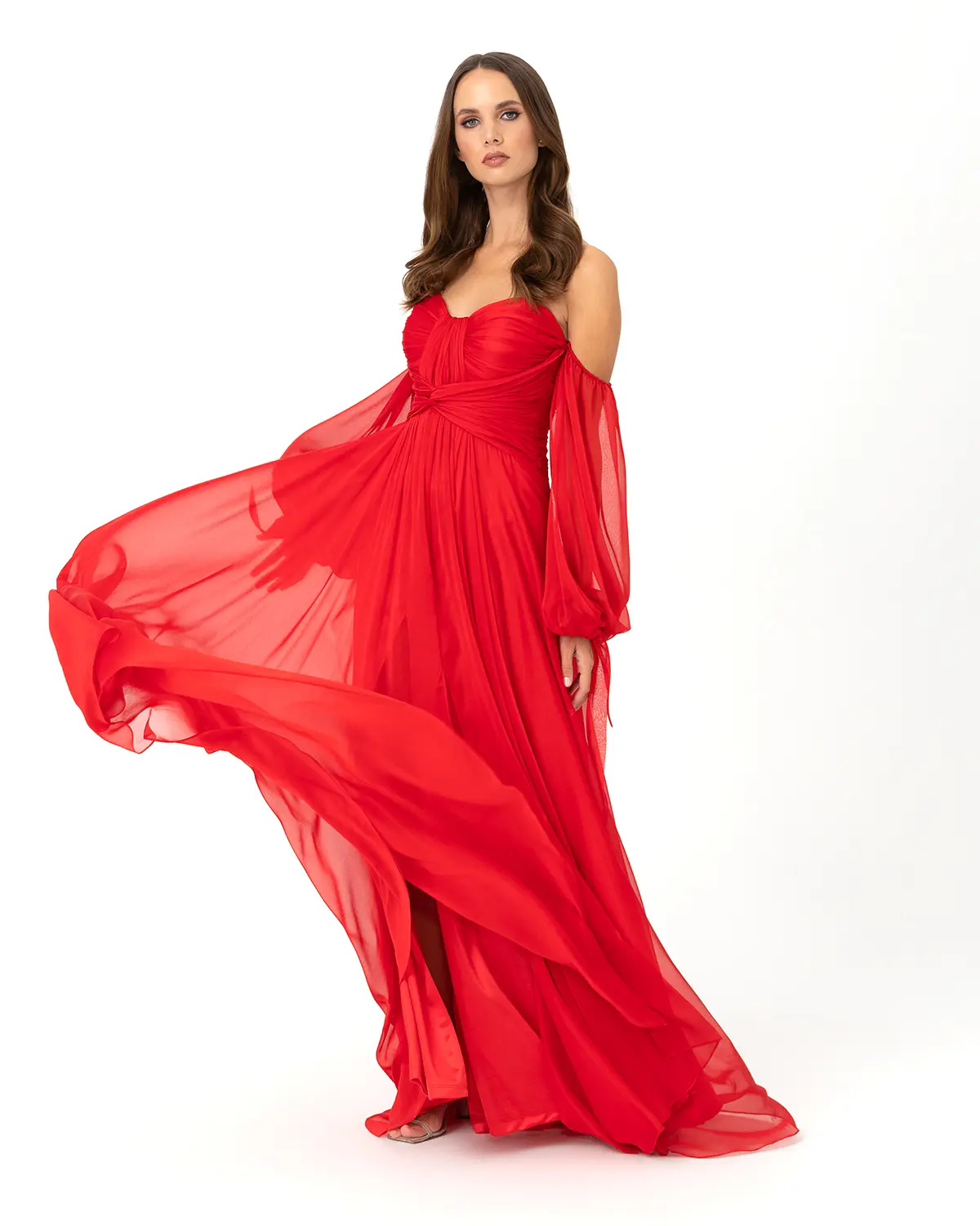 Kalp Yaka Çıkarılabilir Kollu Yırtmaçlı Abiye