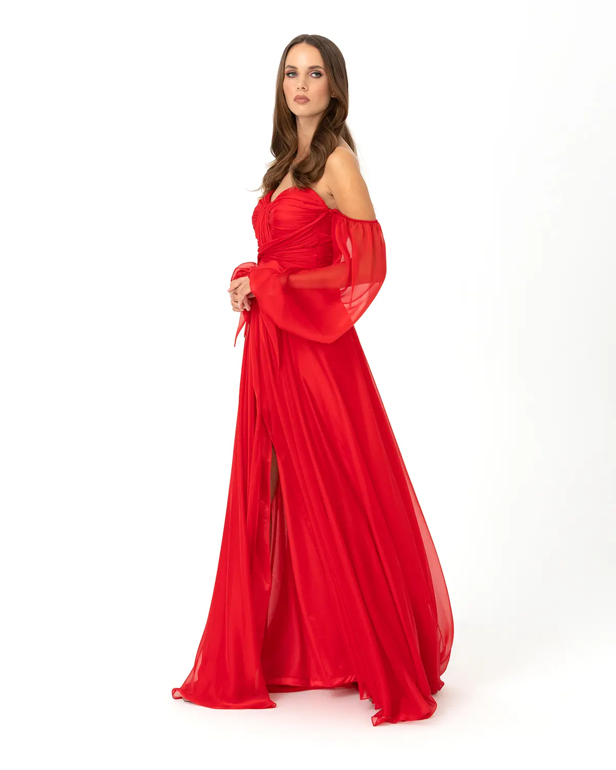 Kalp Yaka Çıkarılabilir Kollu Yırtmaçlı Abiye