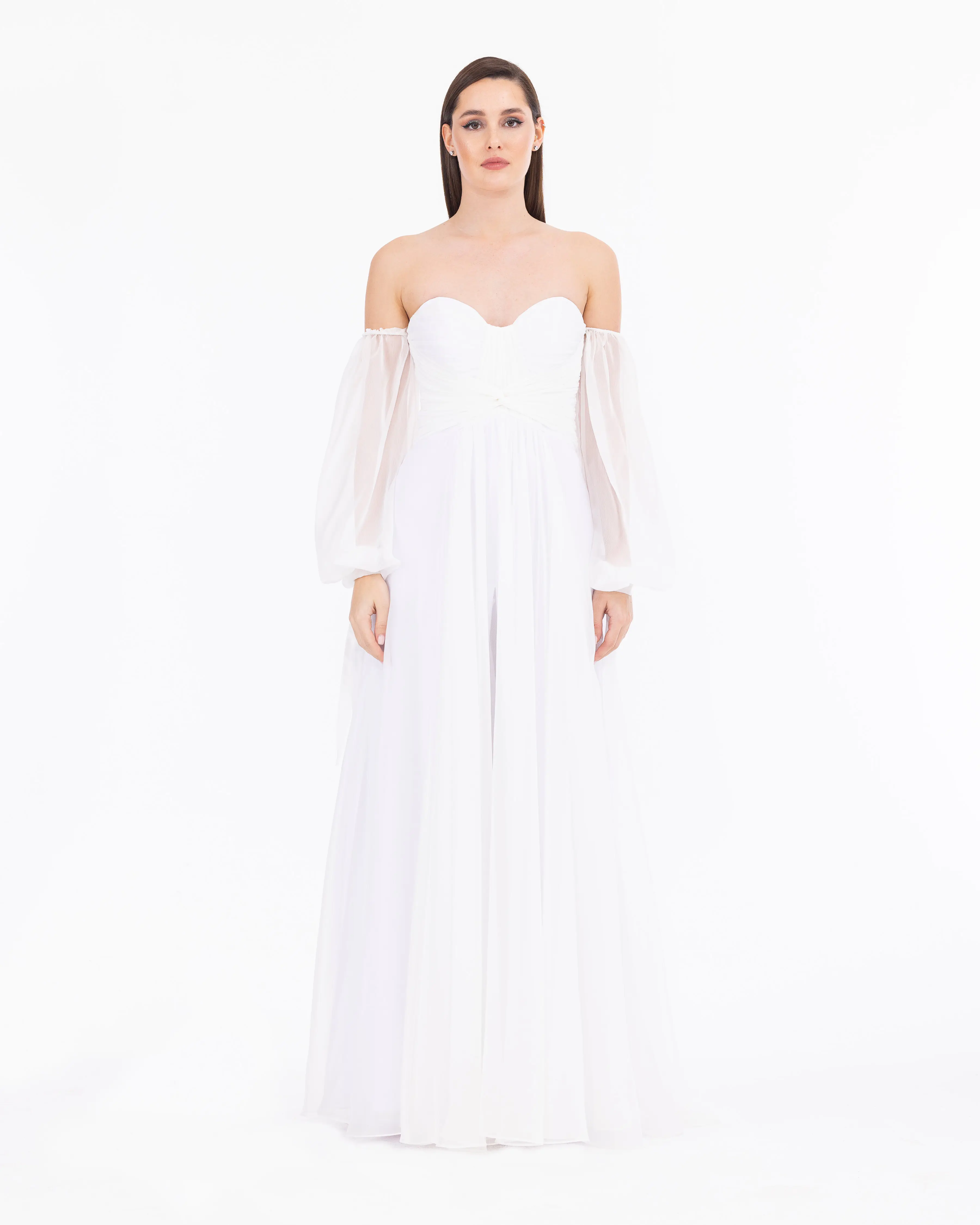 Kalp Yaka Çıkarılabilir Kollu Yırtmaçlı Abiye