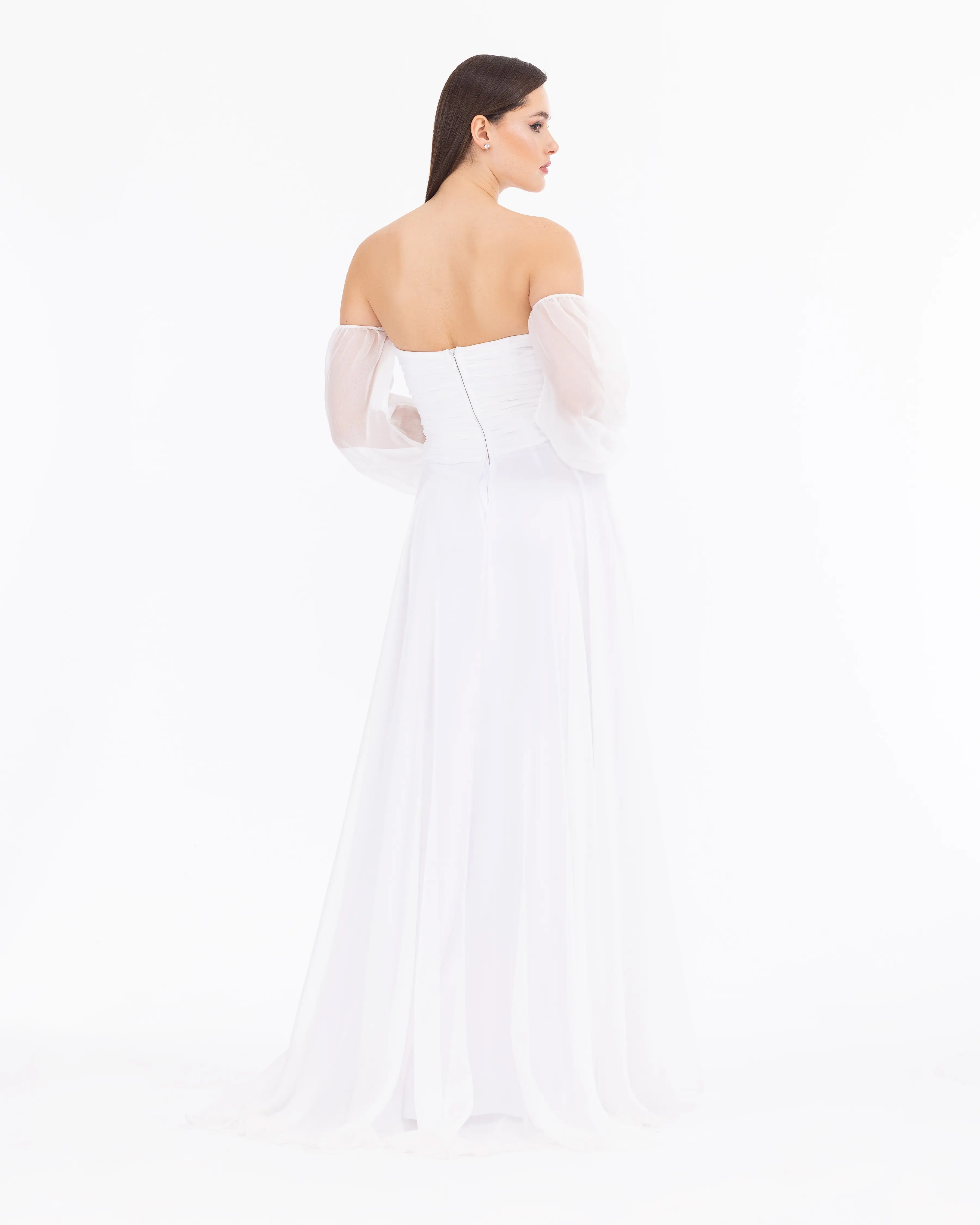 Kalp Yaka Çıkarılabilir Kollu Yırtmaçlı Abiye