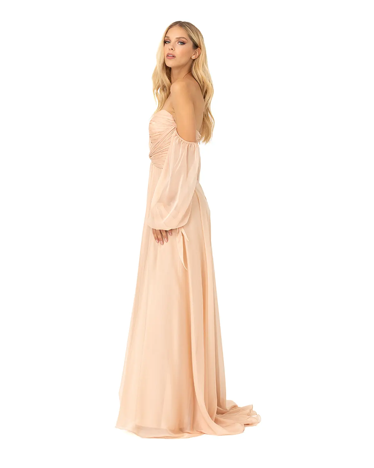 Kalp Yaka Çıkarılabilir Kollu Yırtmaçlı Abiye