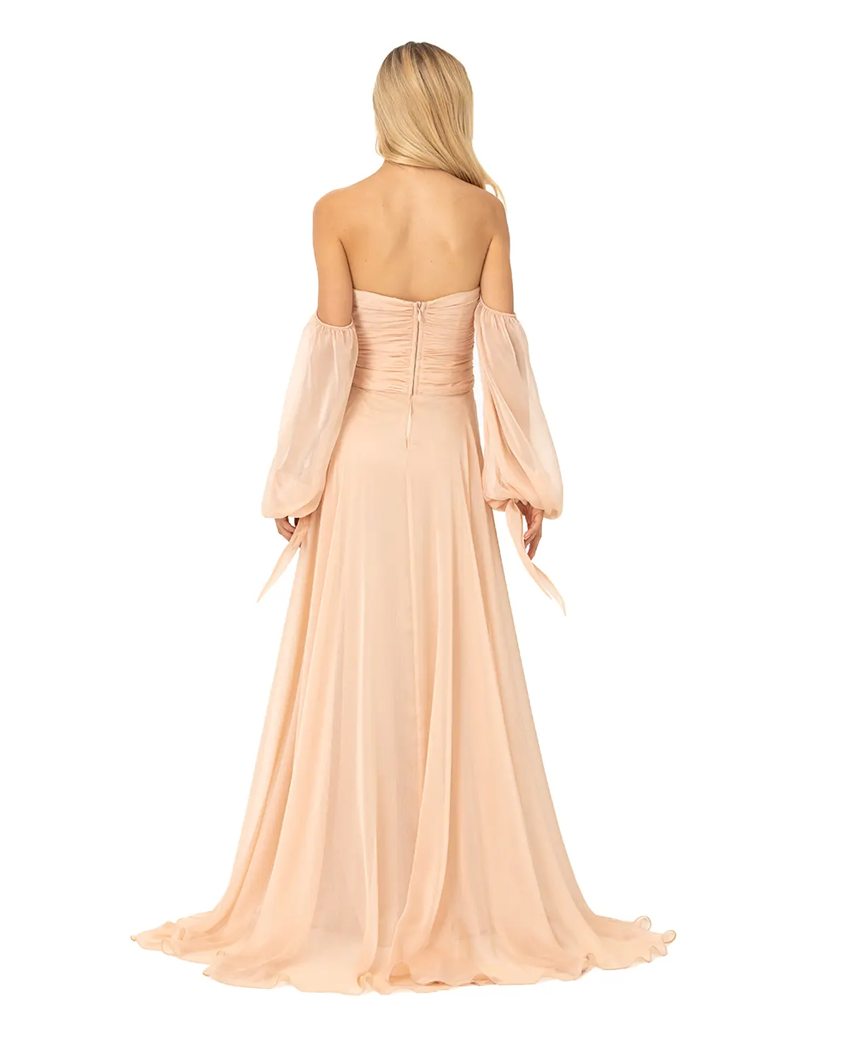 Kalp Yaka Çıkarılabilir Kollu Yırtmaçlı Abiye