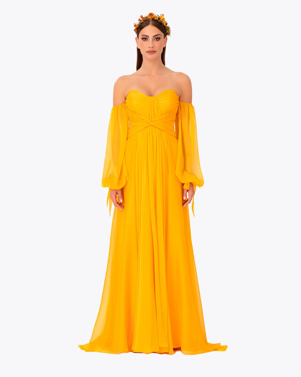 Kalp Yaka Çıkarılabilir Kollu Yırtmaçlı Abiye