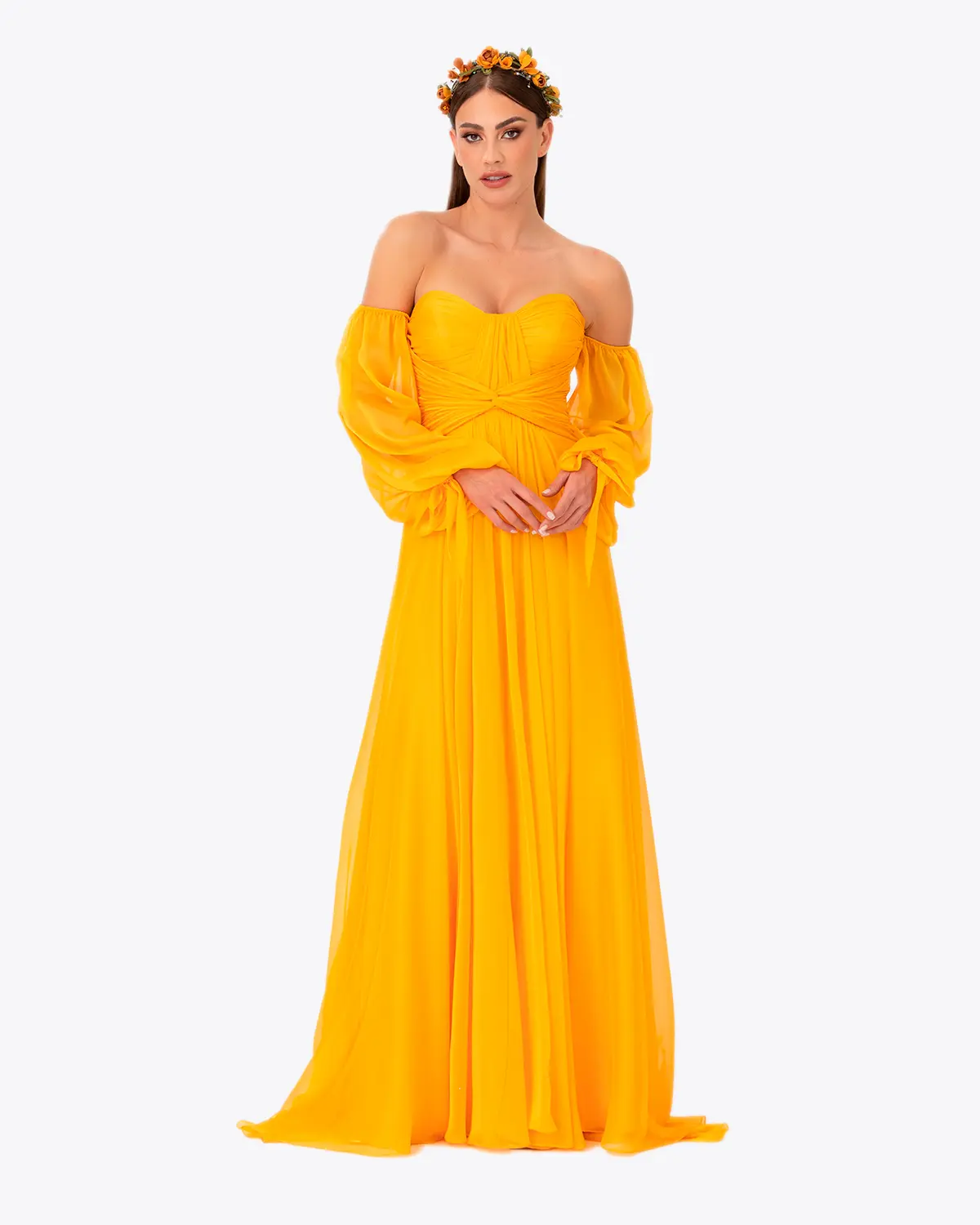 Kalp Yaka Çıkarılabilir Kollu Yırtmaçlı Abiye