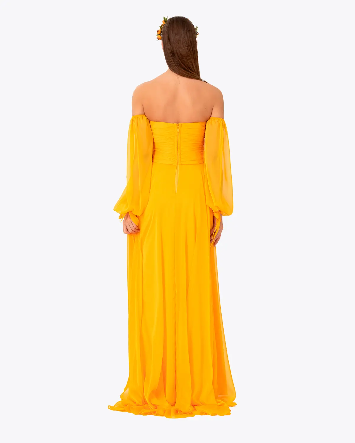 Kalp Yaka Çıkarılabilir Kollu Yırtmaçlı Abiye