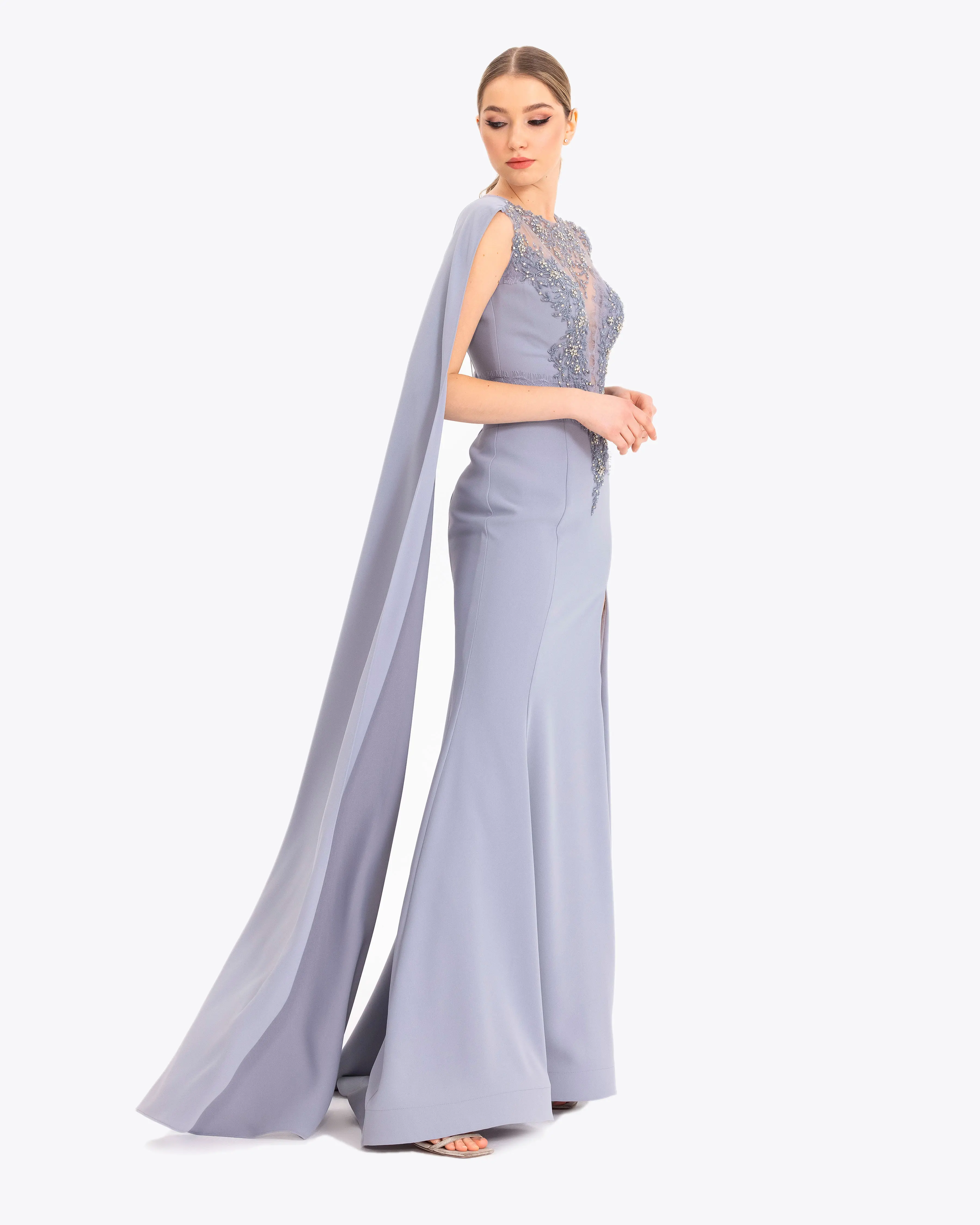Crepe Fabric Evening Dress with Indian Accessories