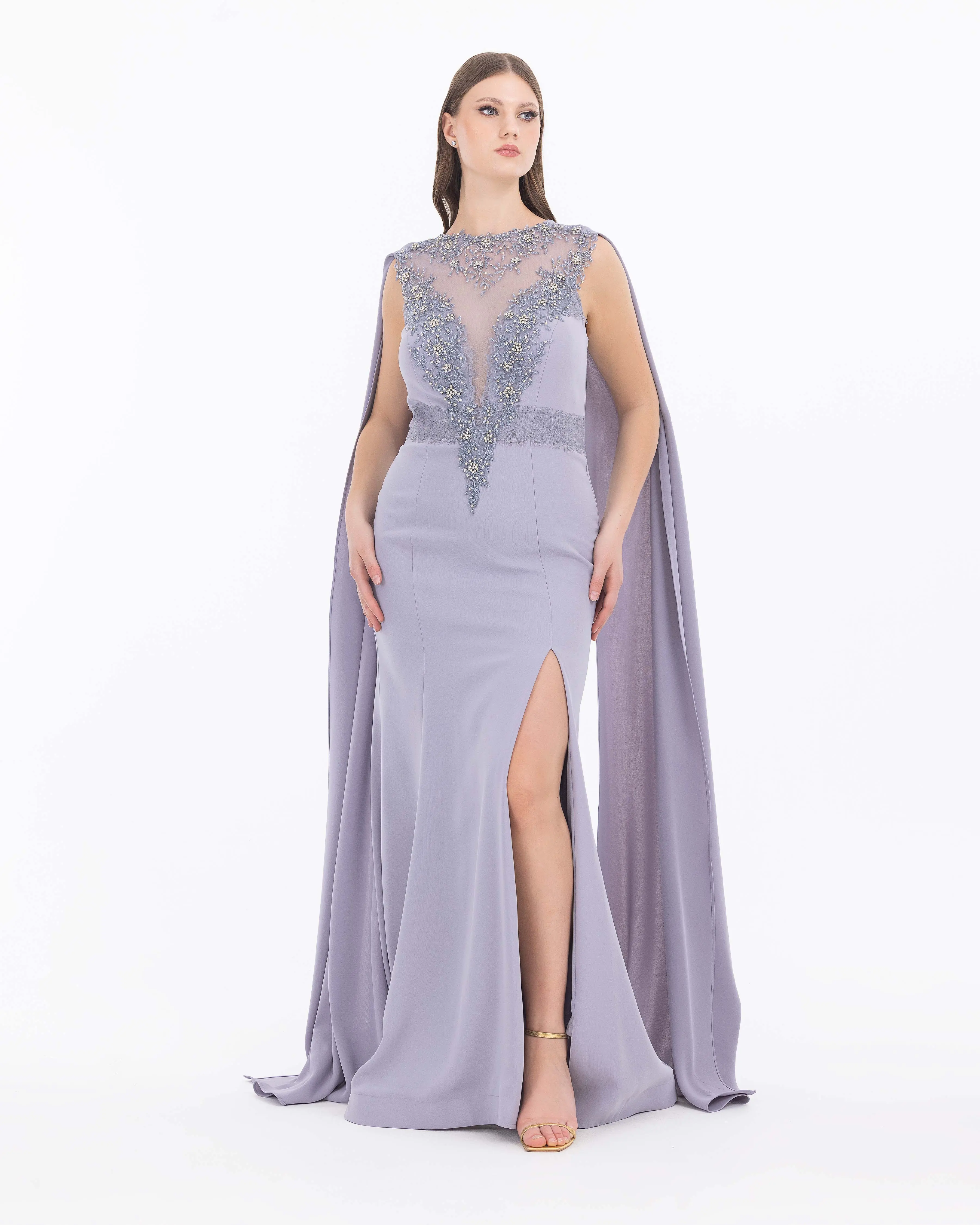 Crepe Fabric Evening Dress with Indian Accessories