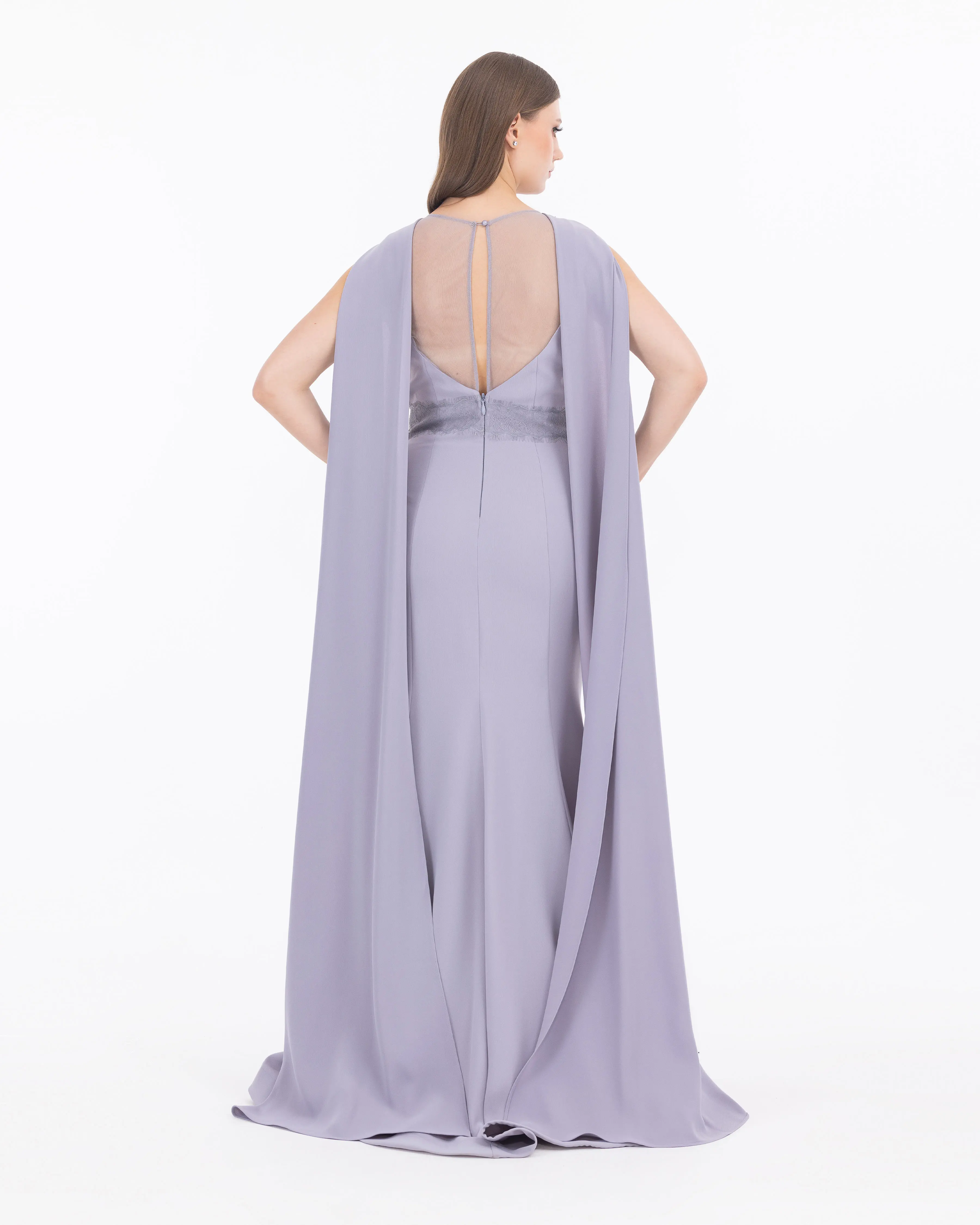 Crepe Fabric Evening Dress with Indian Accessories