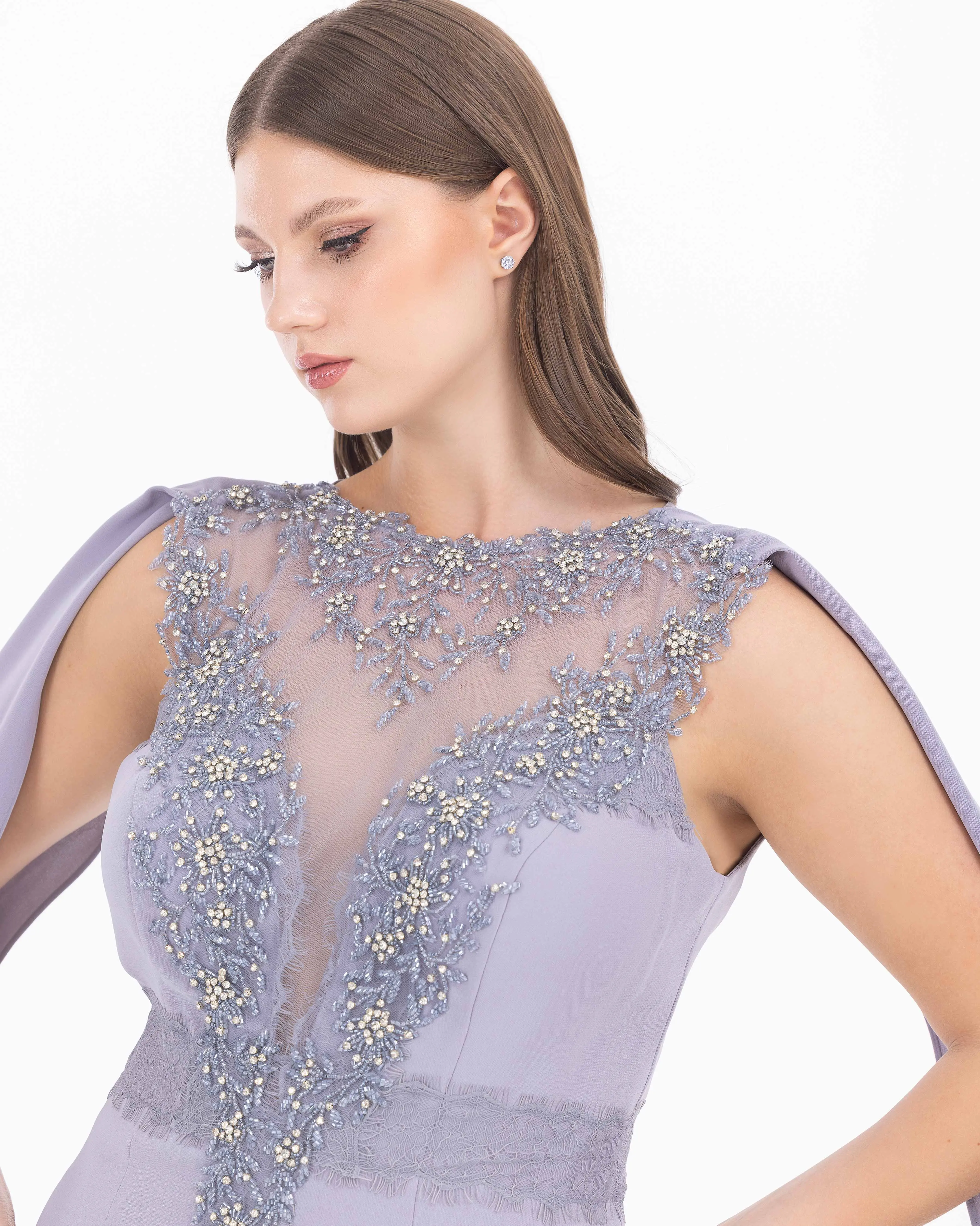 Crepe Fabric Evening Dress with Indian Accessories