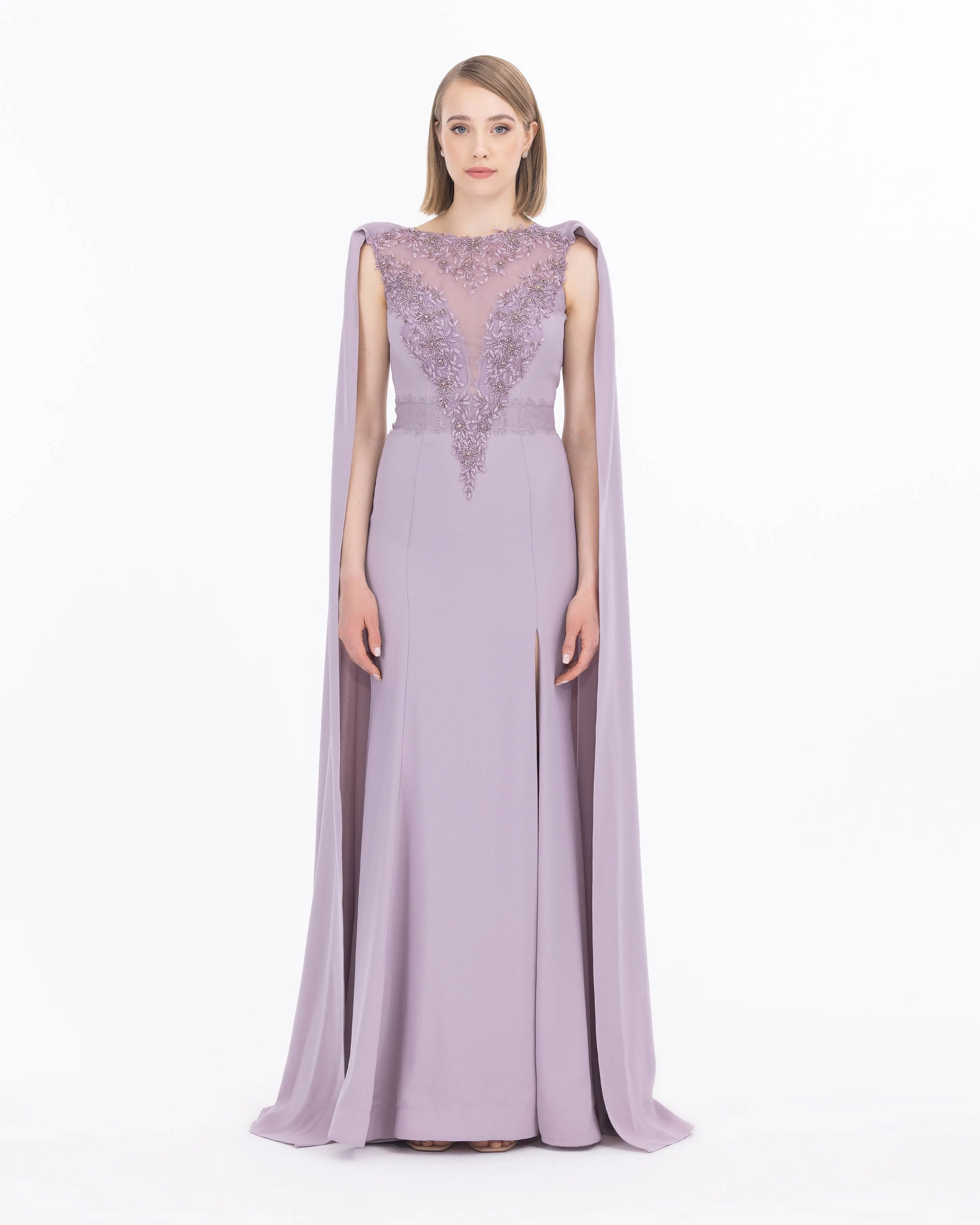 Crepe Fabric Evening Dress with Indian Accessories