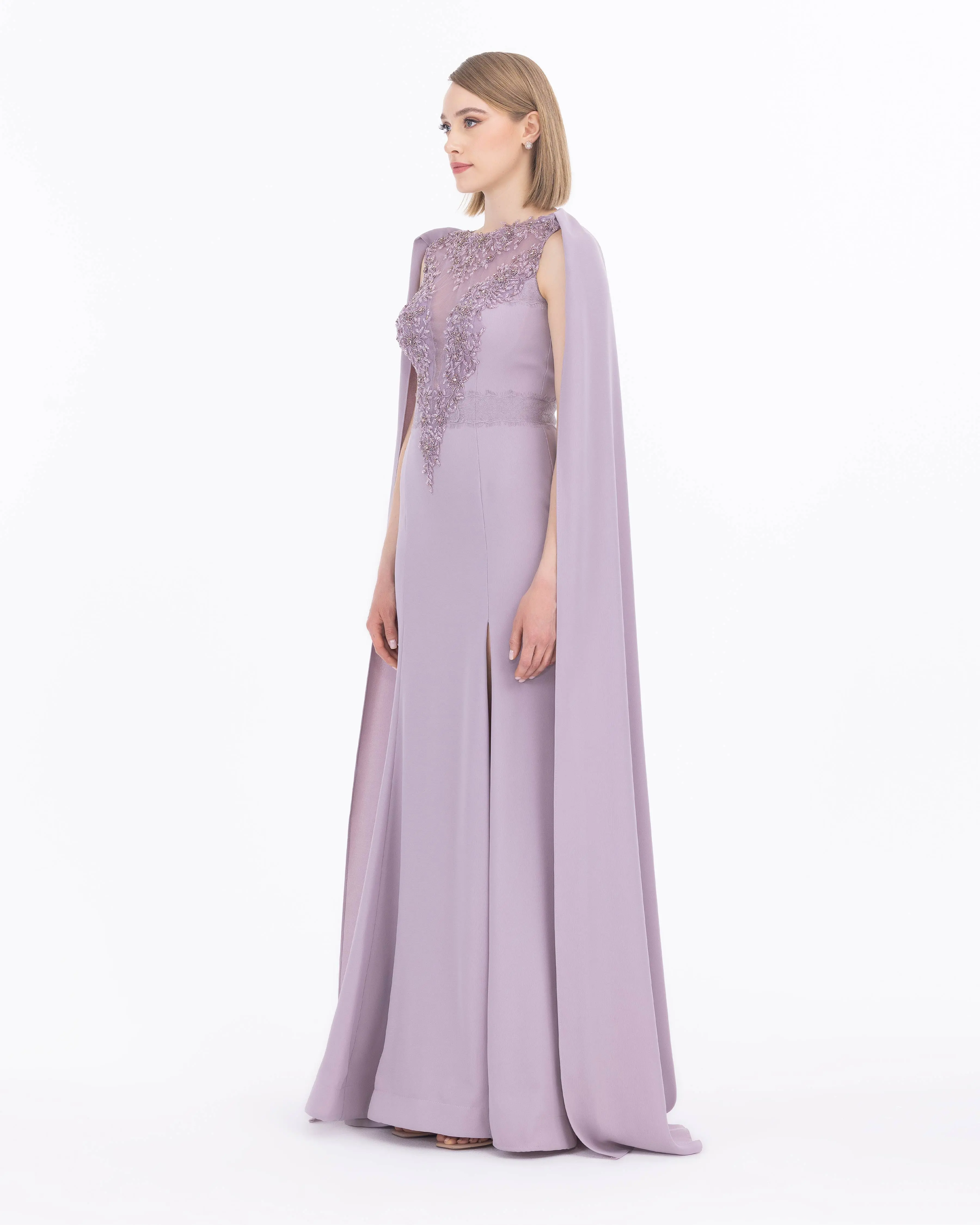Crepe Fabric Evening Dress with Indian Accessories