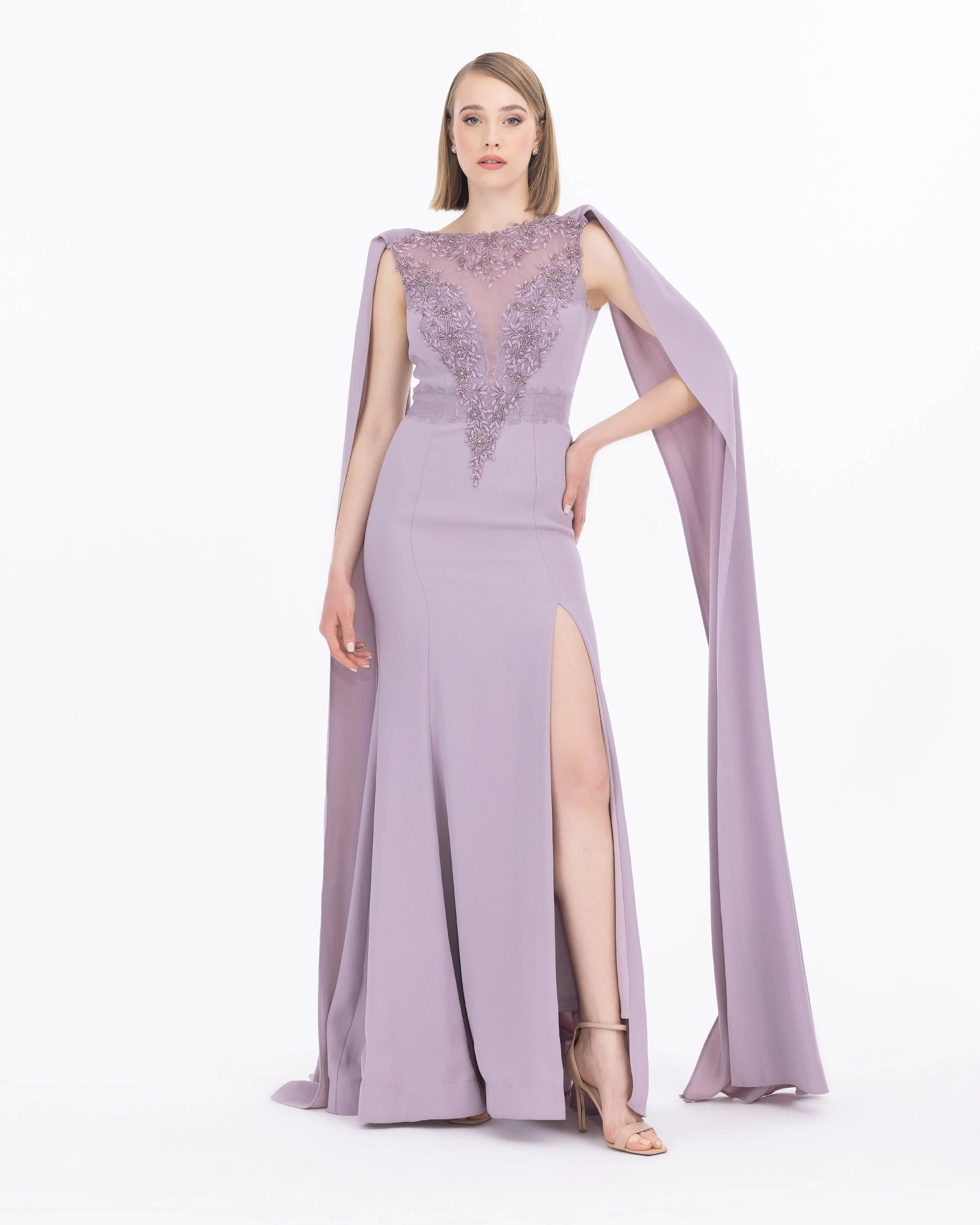 Crepe Fabric Evening Dress with Indian Accessories