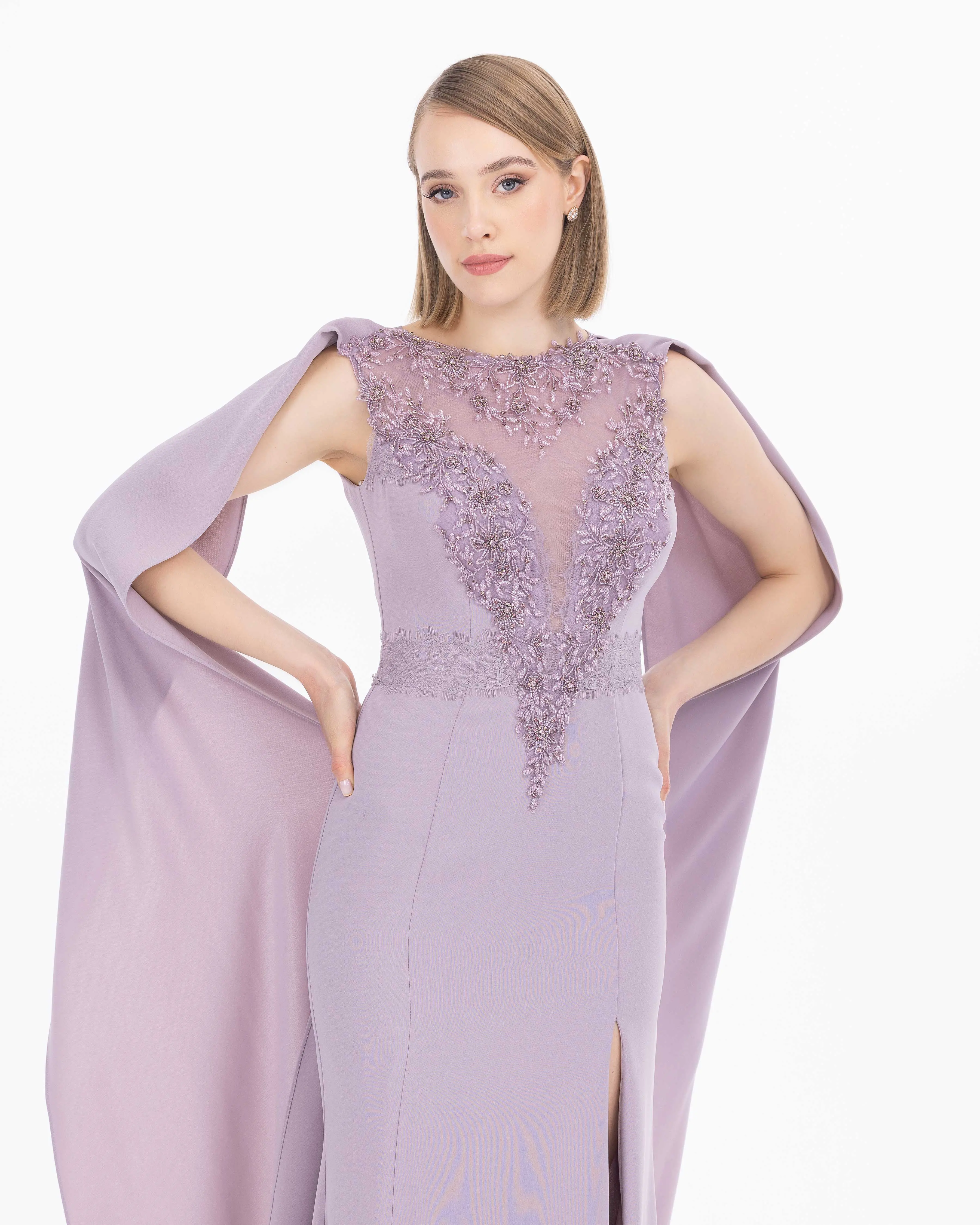 Crepe Fabric Evening Dress with Indian Accessories
