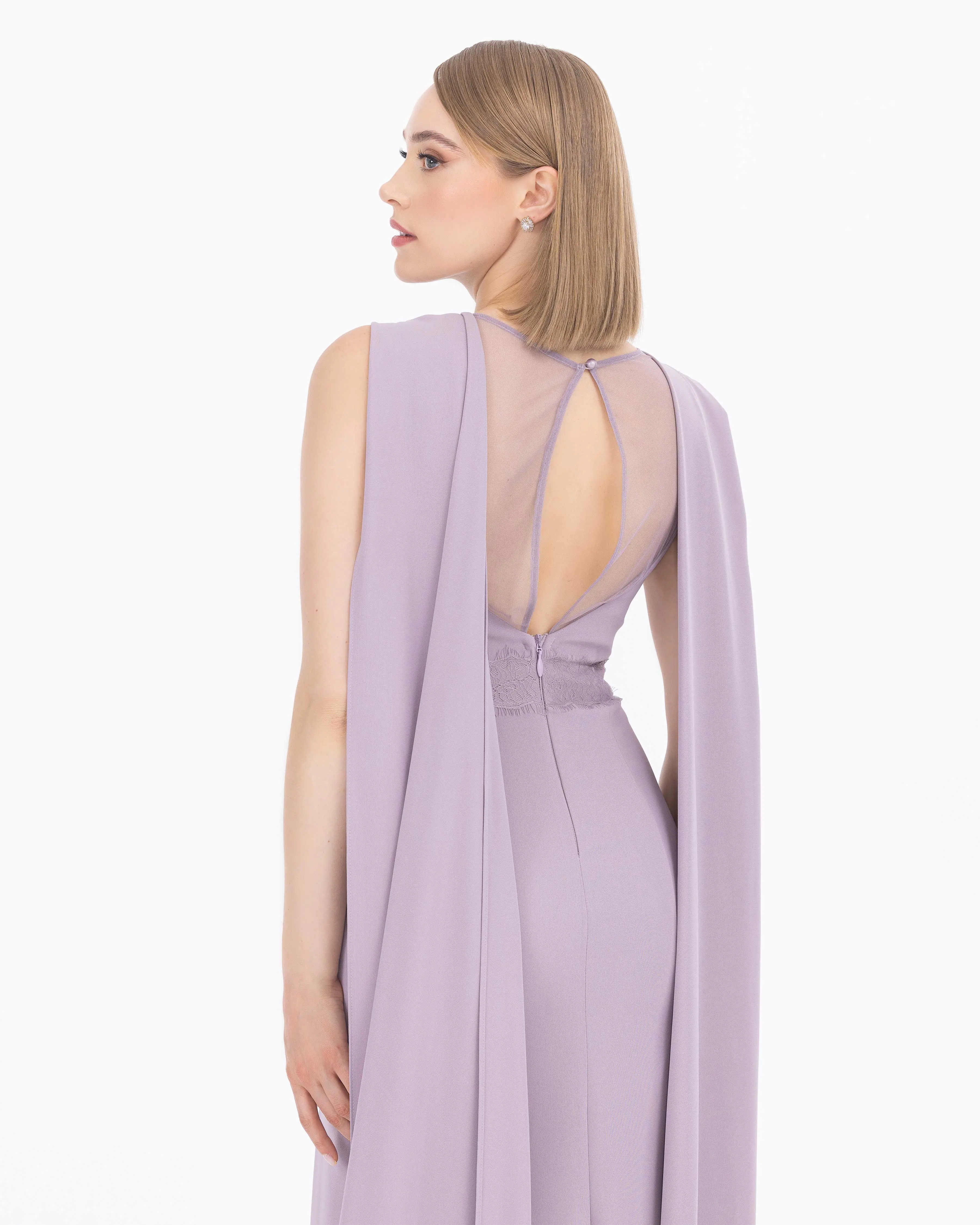 Crepe Fabric Evening Dress with Indian Accessories