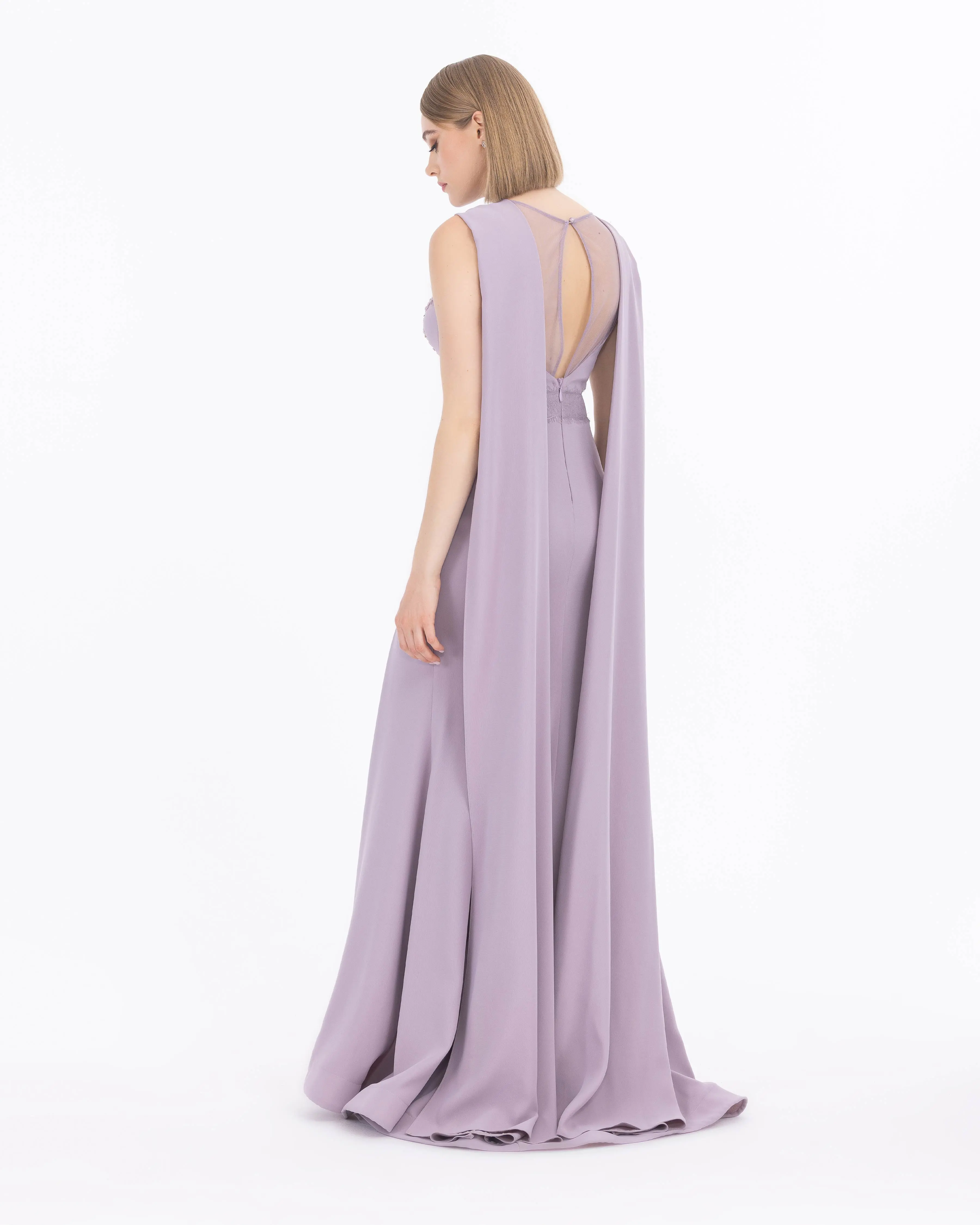 Crepe Fabric Evening Dress with Indian Accessories
