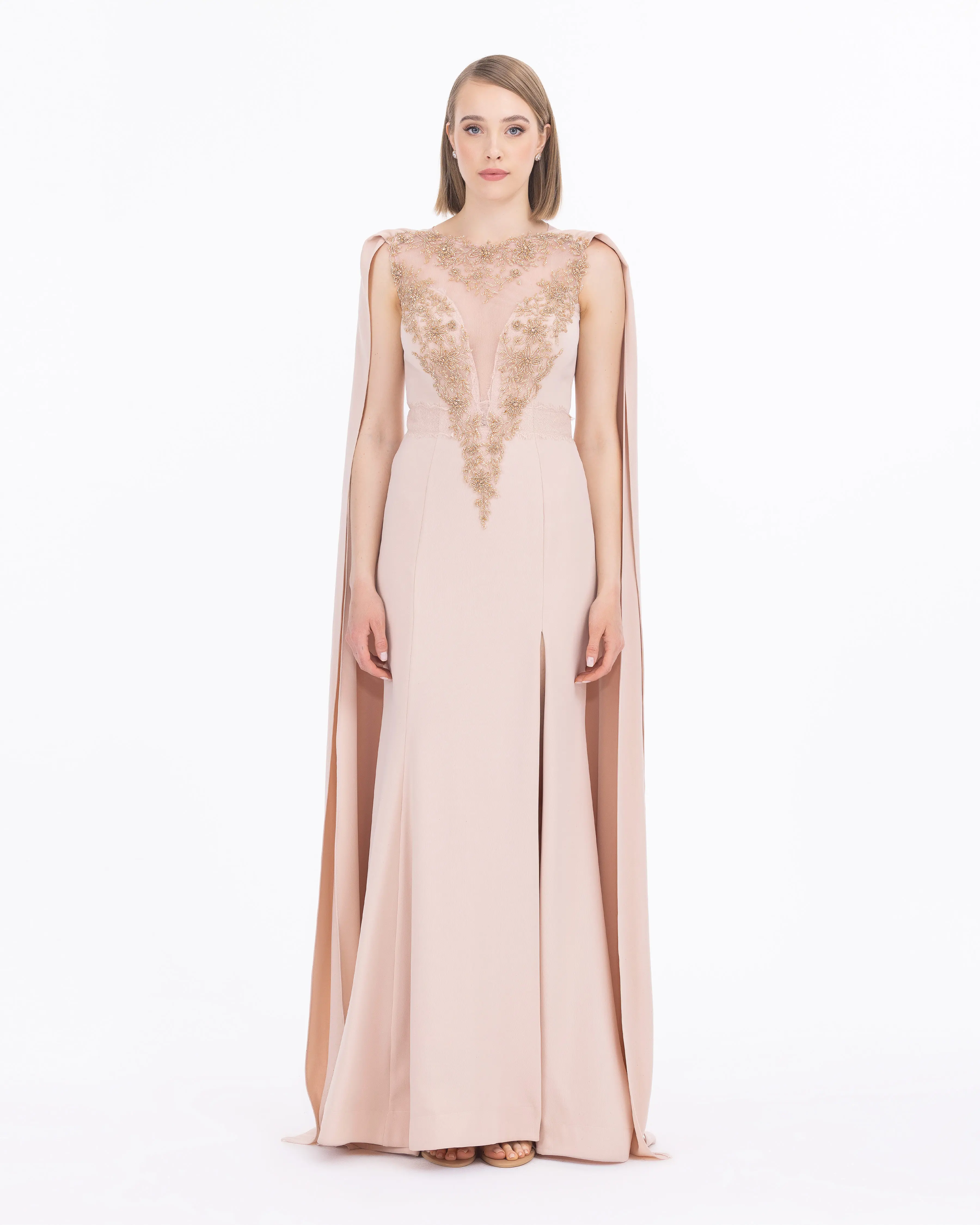 Crepe Fabric Evening Dress with Indian Accessories