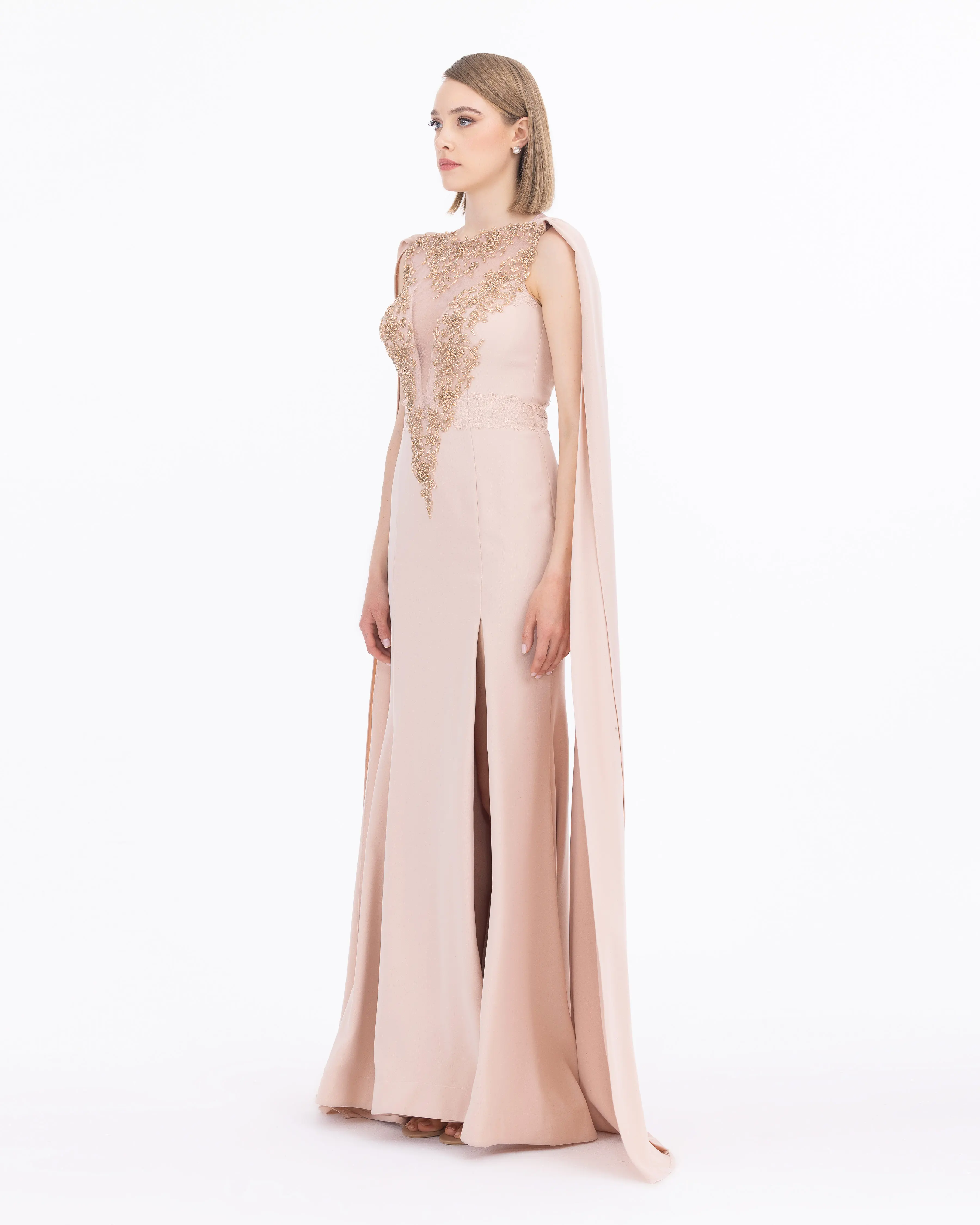 Crepe Fabric Evening Dress with Indian Accessories