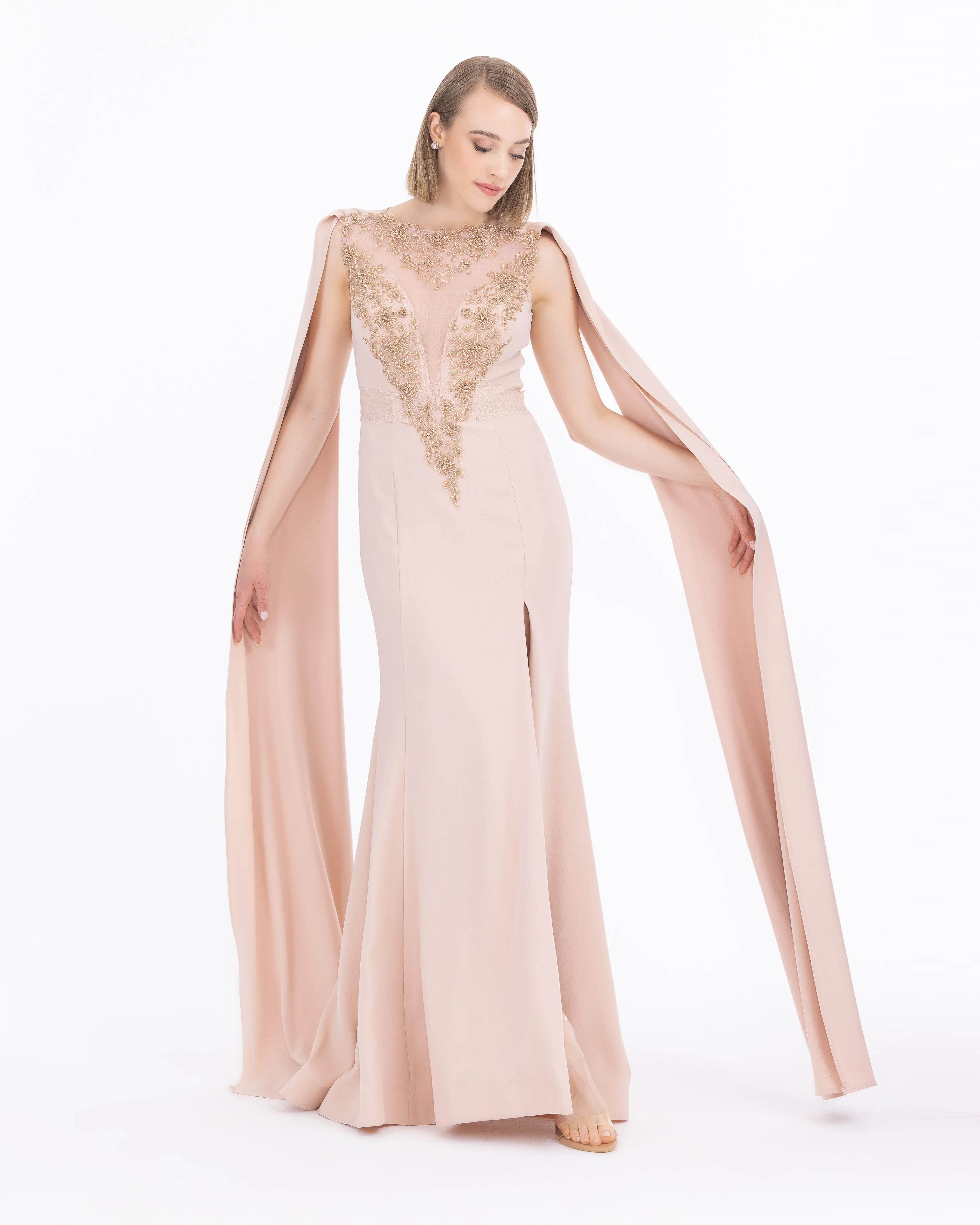 Crepe Fabric Evening Dress with Indian Accessories