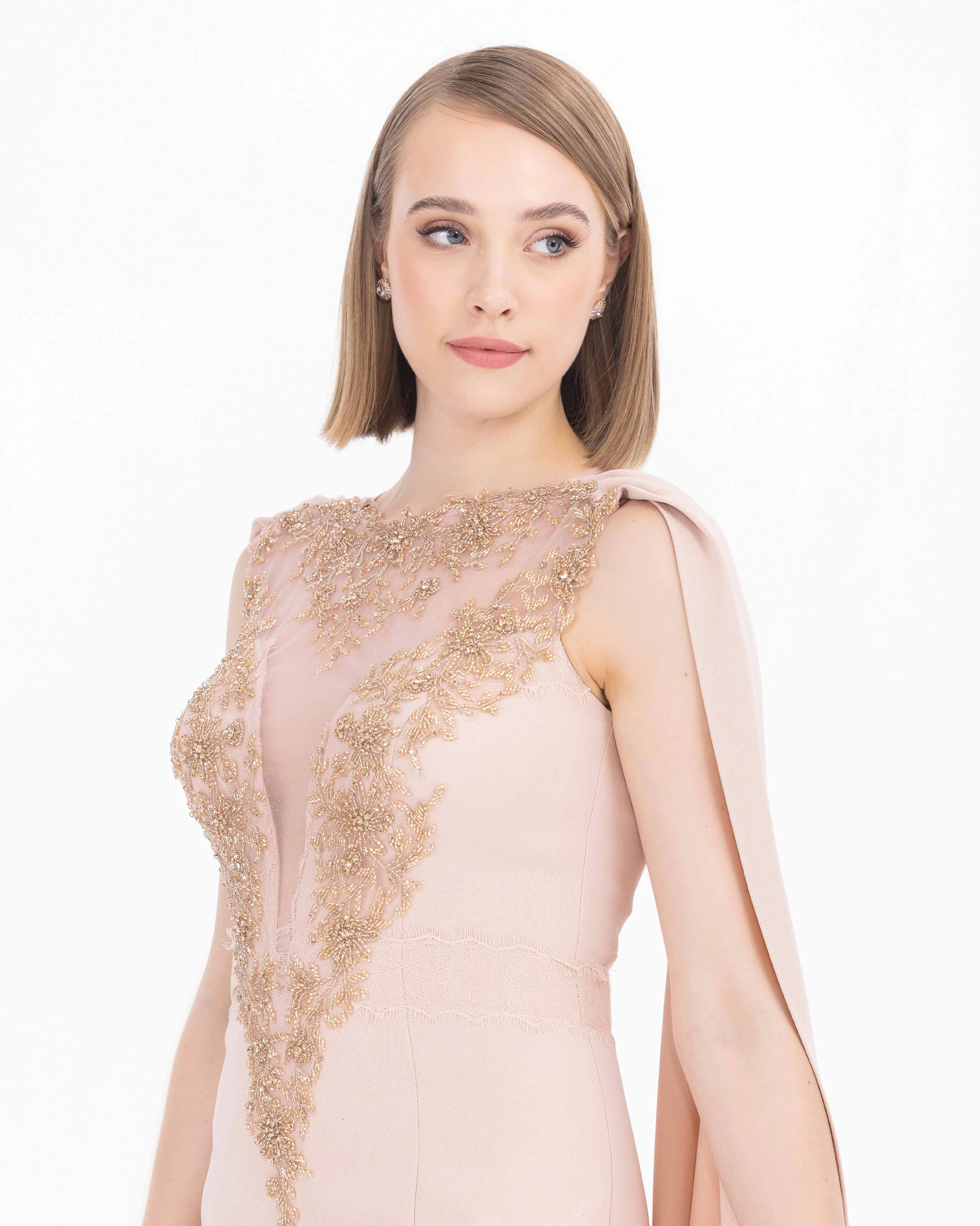Crepe Fabric Evening Dress with Indian Accessories