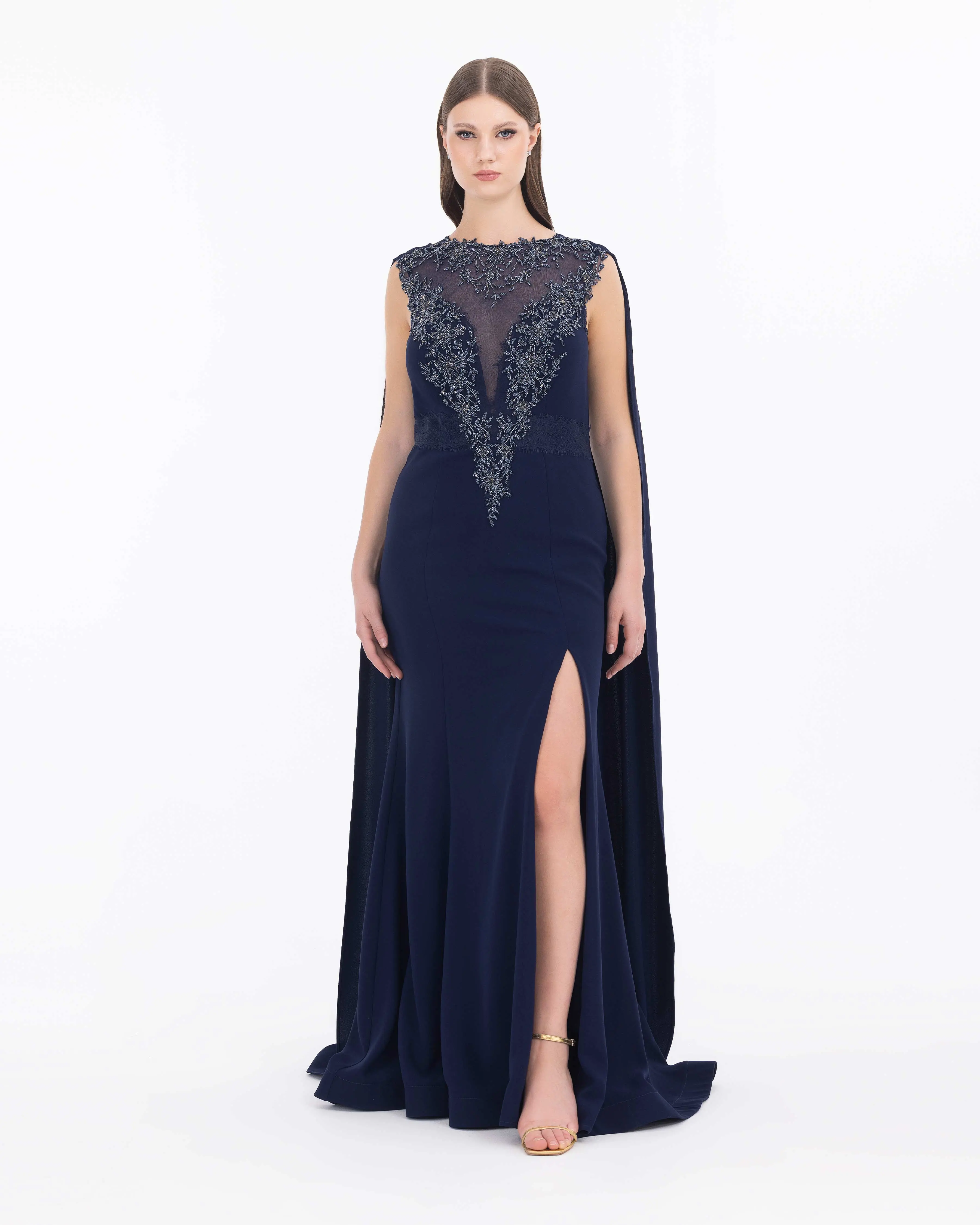 Crepe Fabric Evening Dress with Indian Accessories