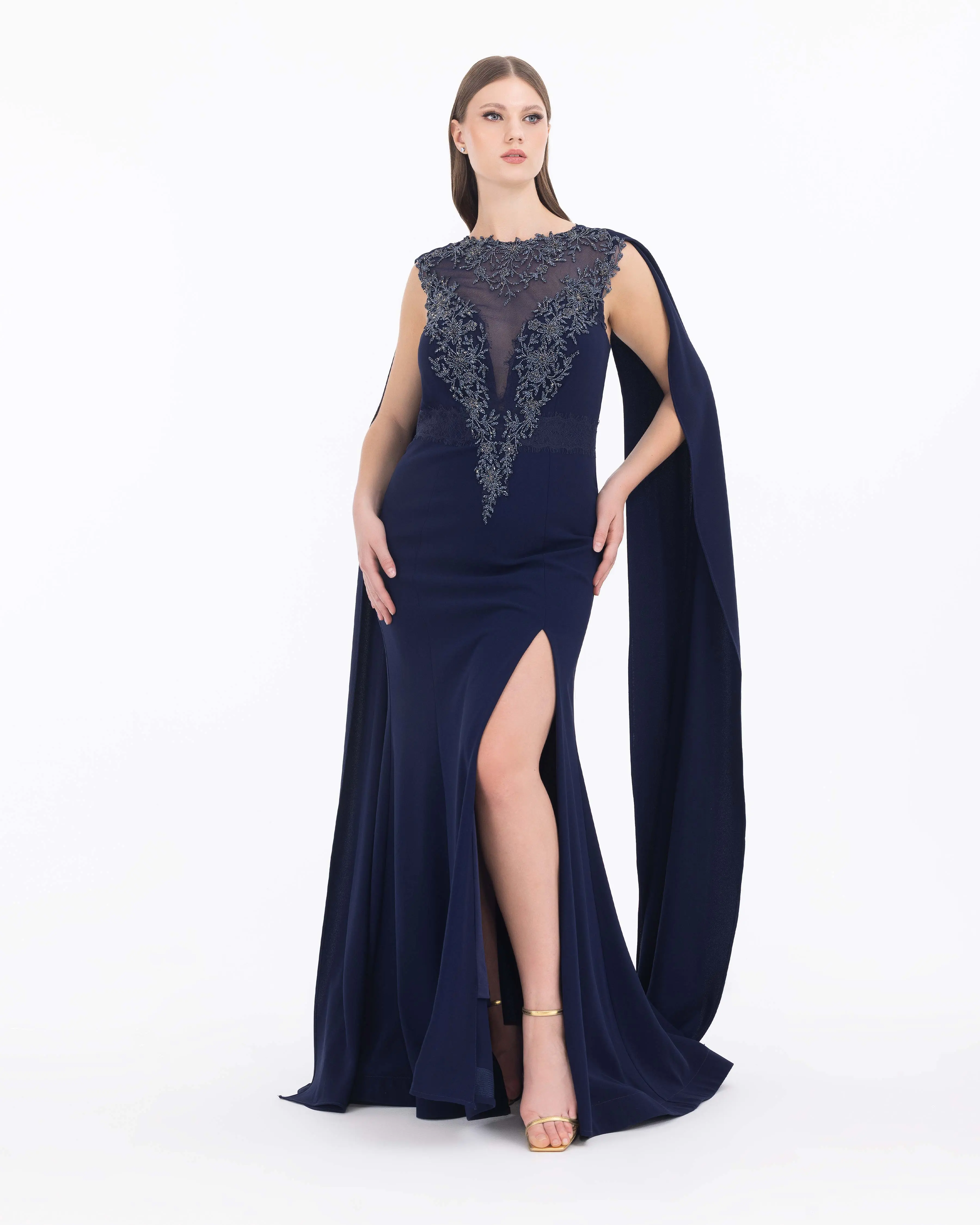 Crepe Fabric Evening Dress with Indian Accessories