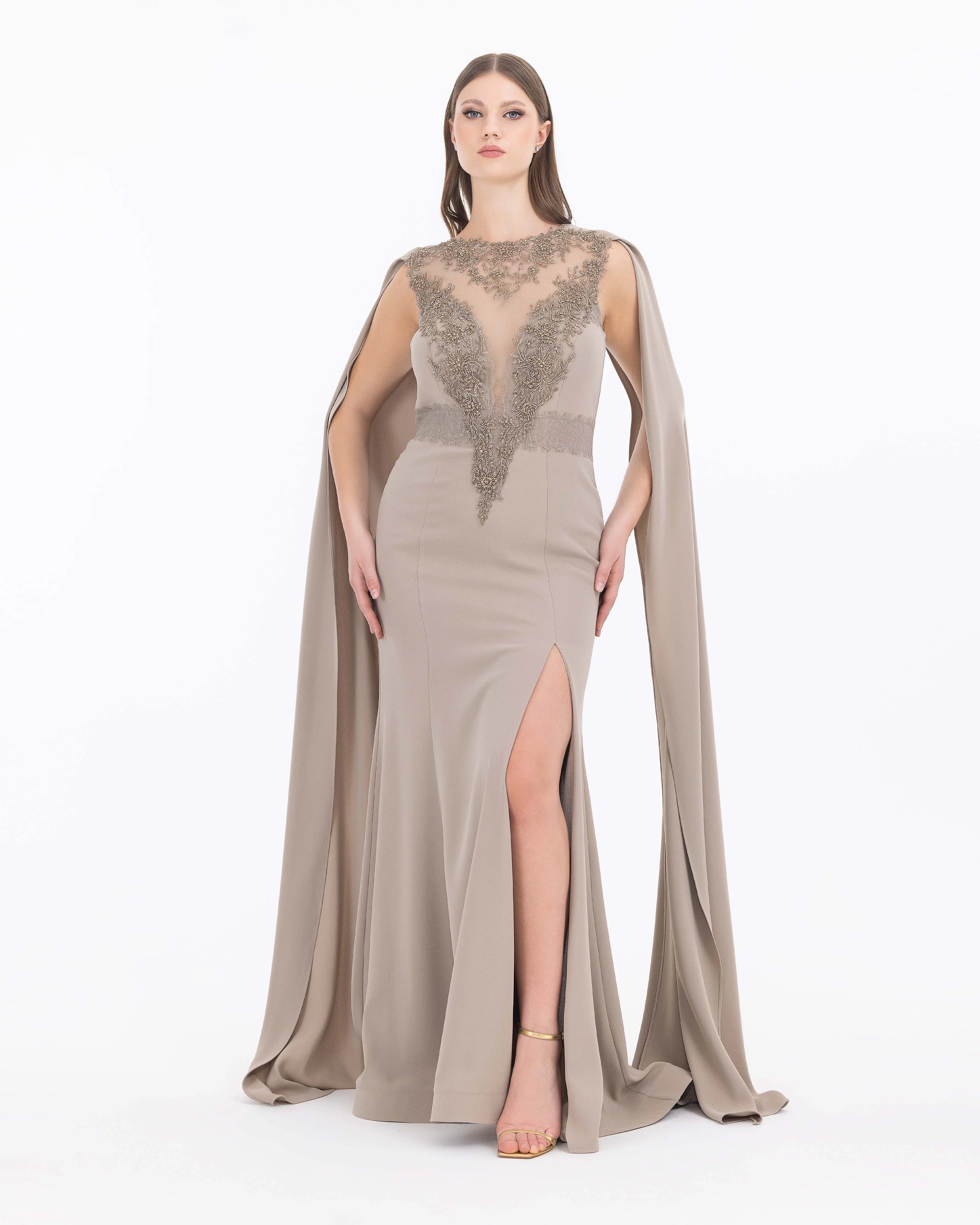 Crepe Fabric Evening Dress with Indian Accessories