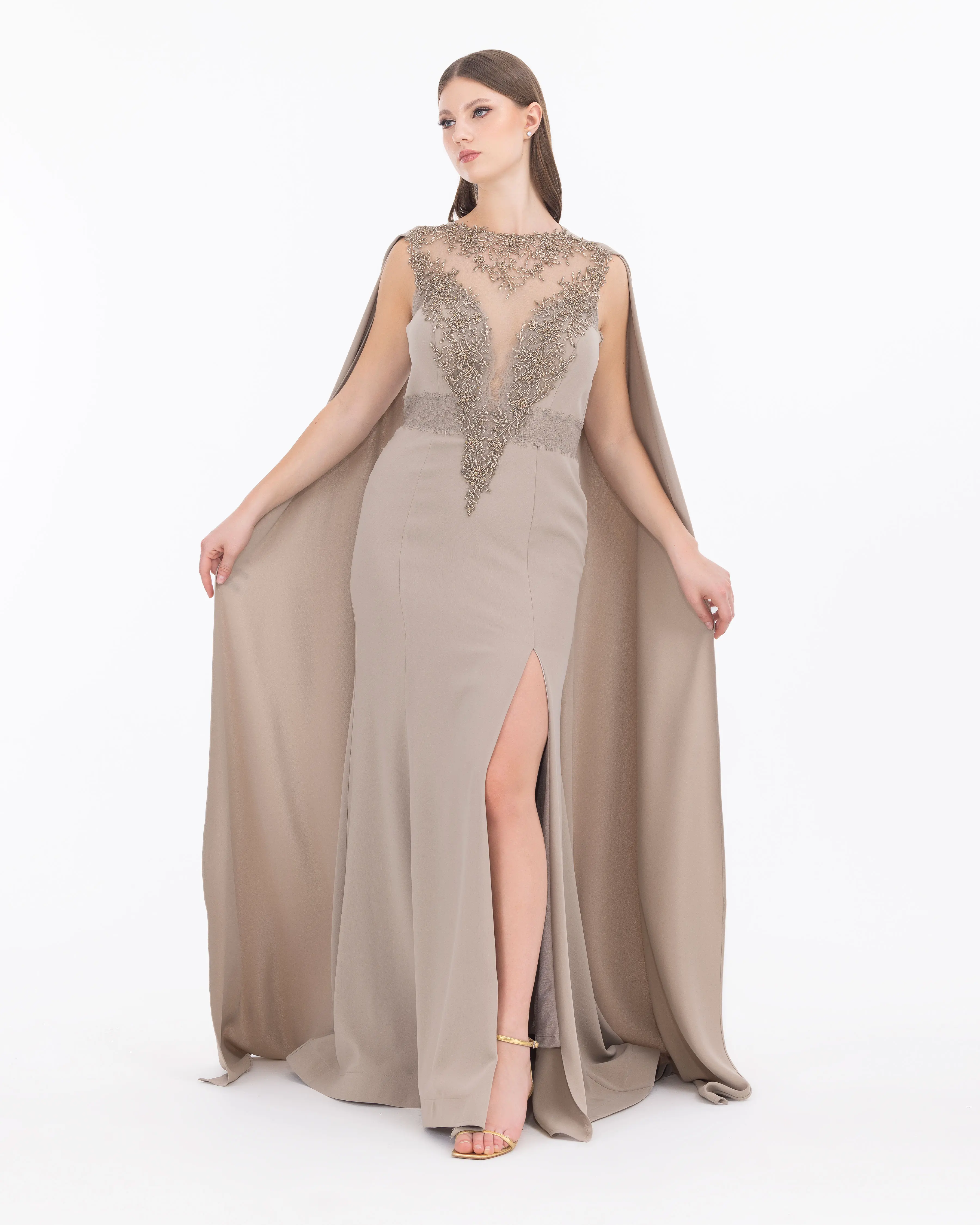Crepe Fabric Evening Dress with Indian Accessories