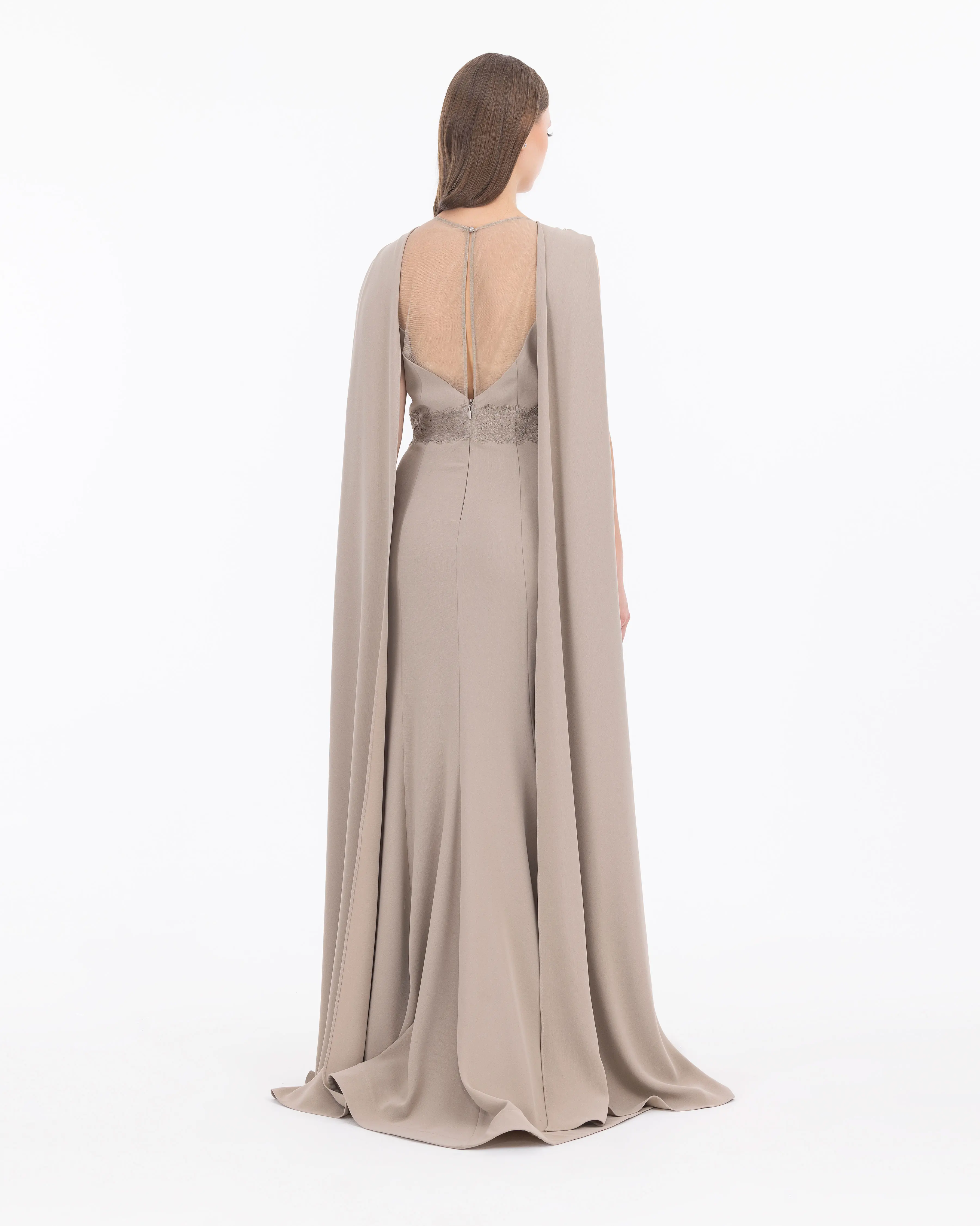 Crepe Fabric Evening Dress with Indian Accessories
