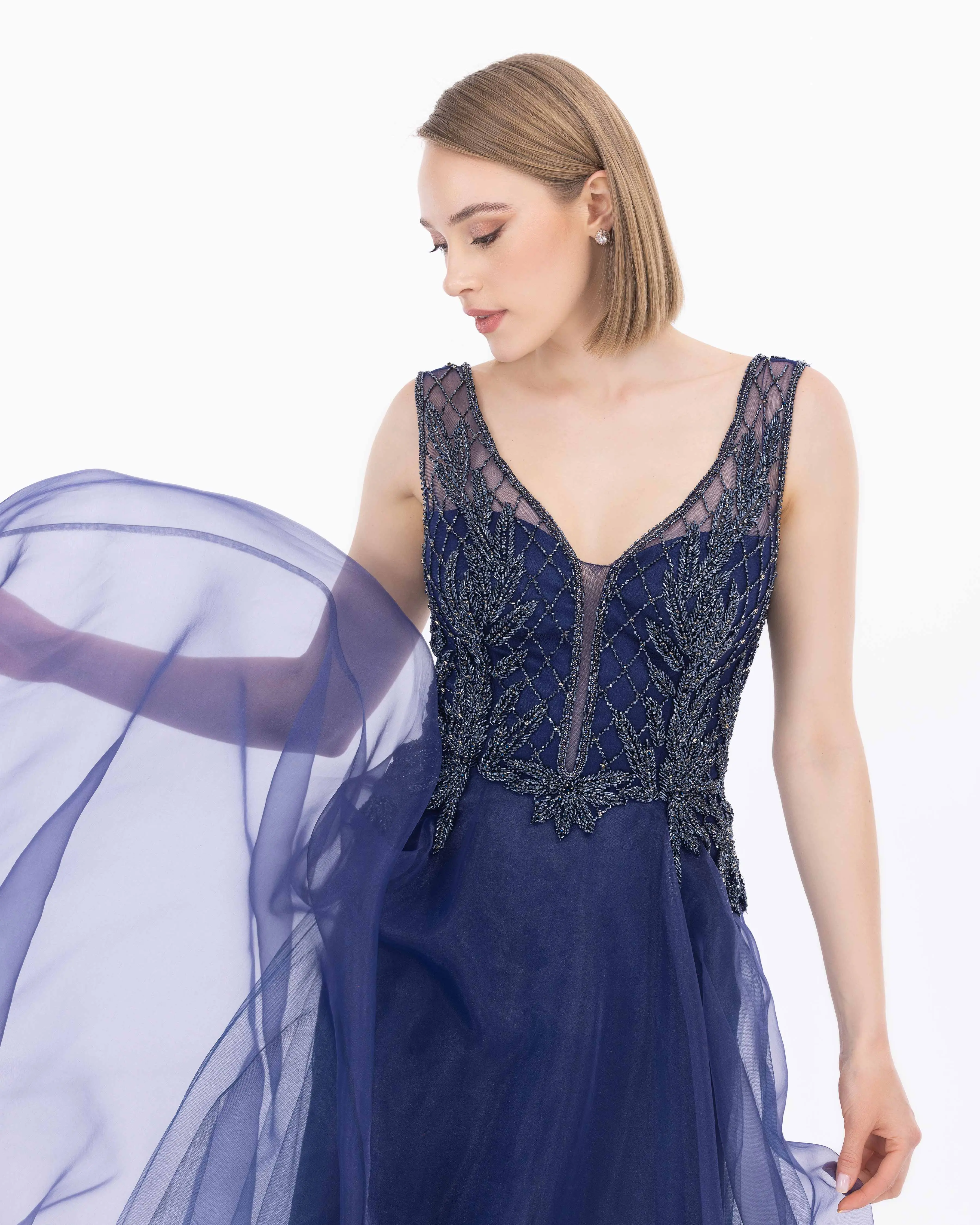 Organza Fabric A Form Evening Dress with Indian Accessories