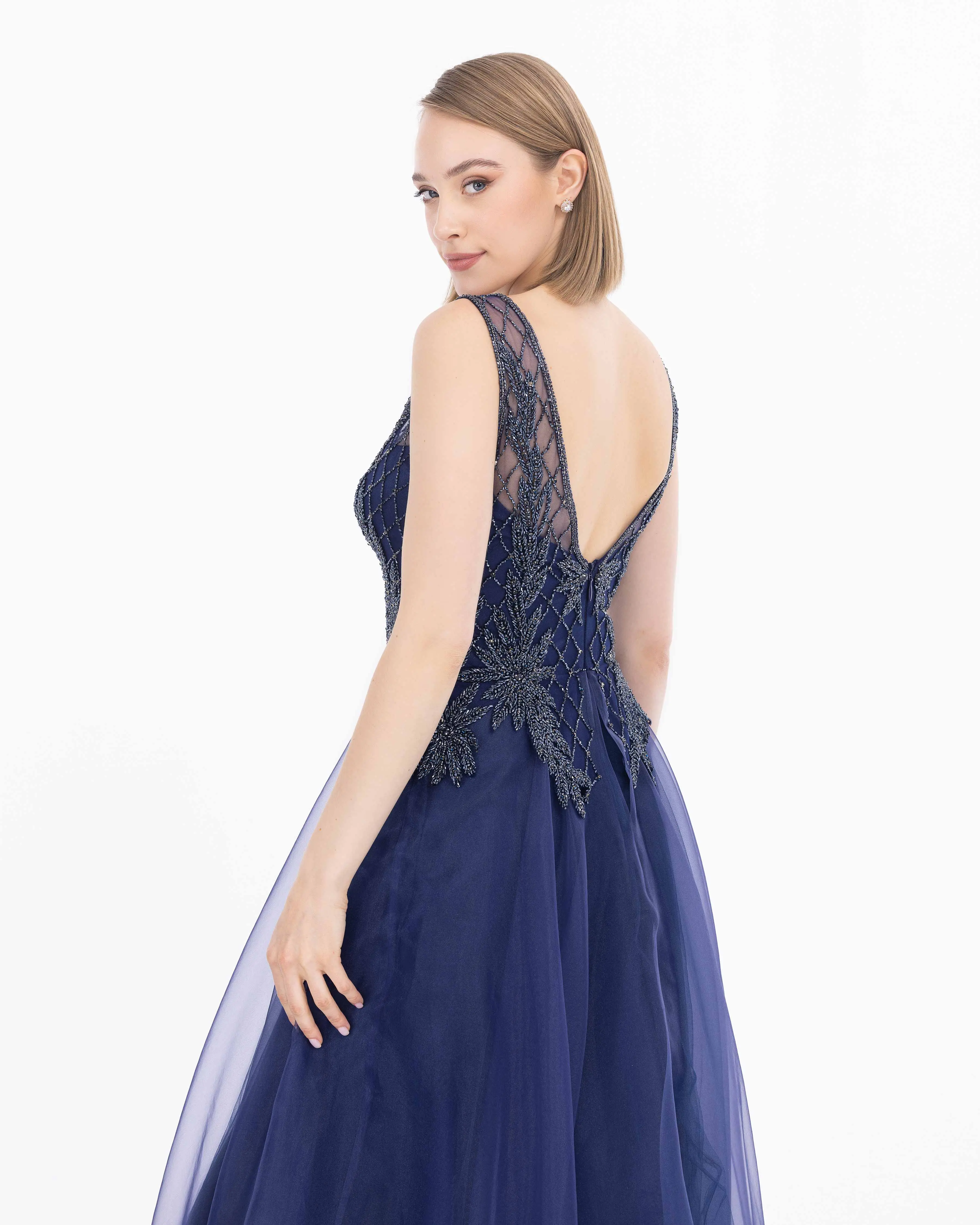 Organza Fabric A Form Evening Dress with Indian Accessories