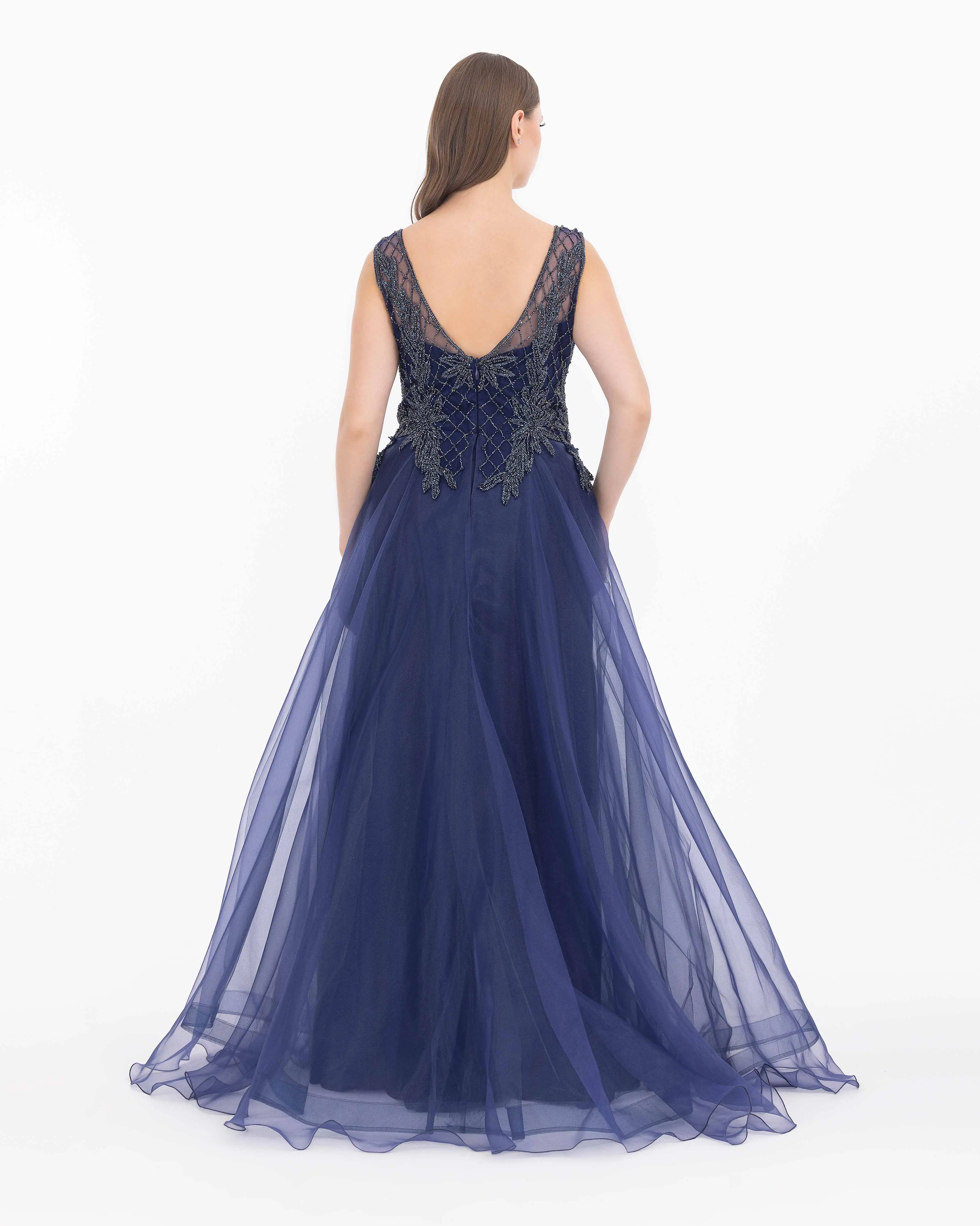 Organza Fabric A Form Evening Dress with Indian Accessories