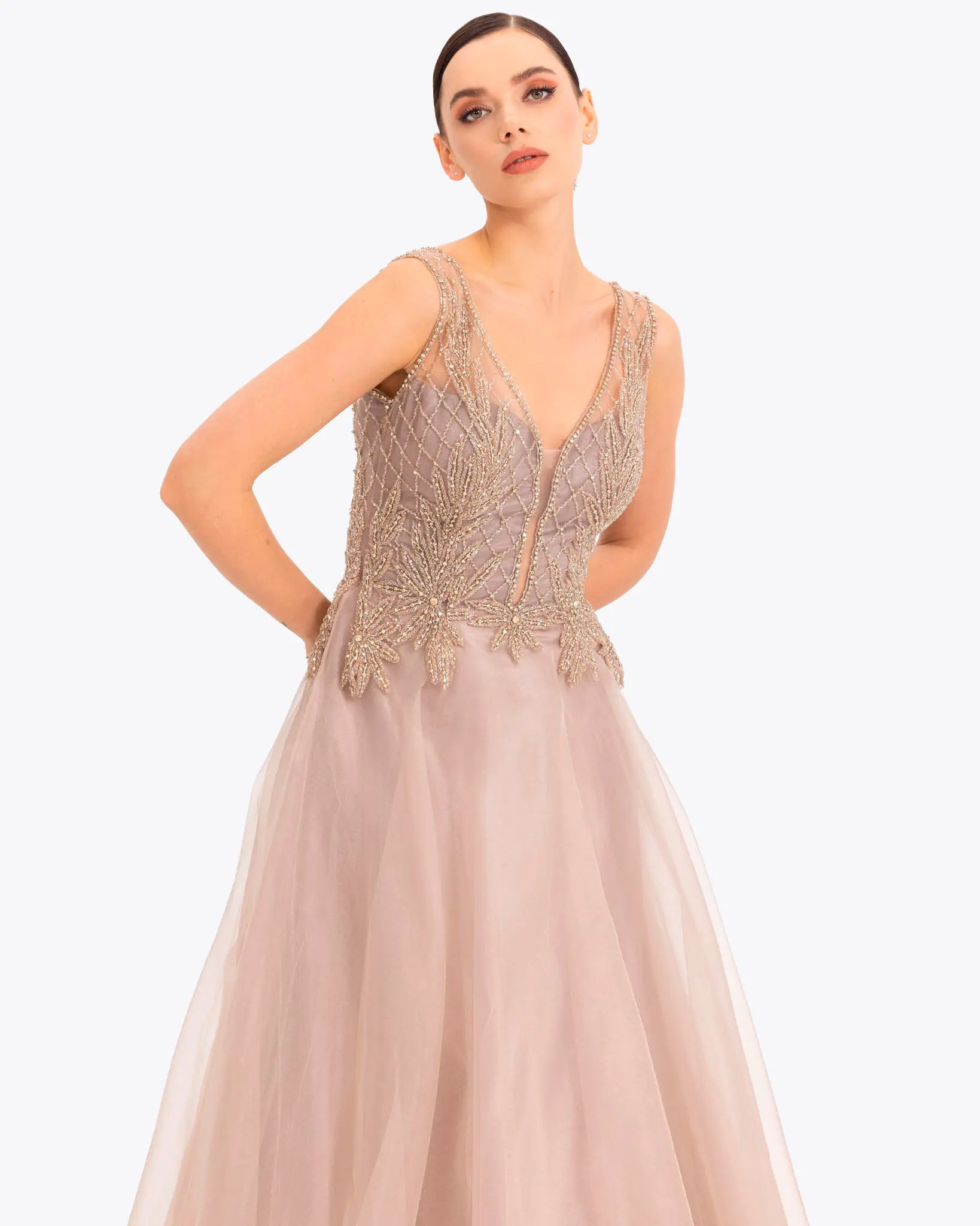 Organza Fabric A Form Evening Dress with Indian Accessories