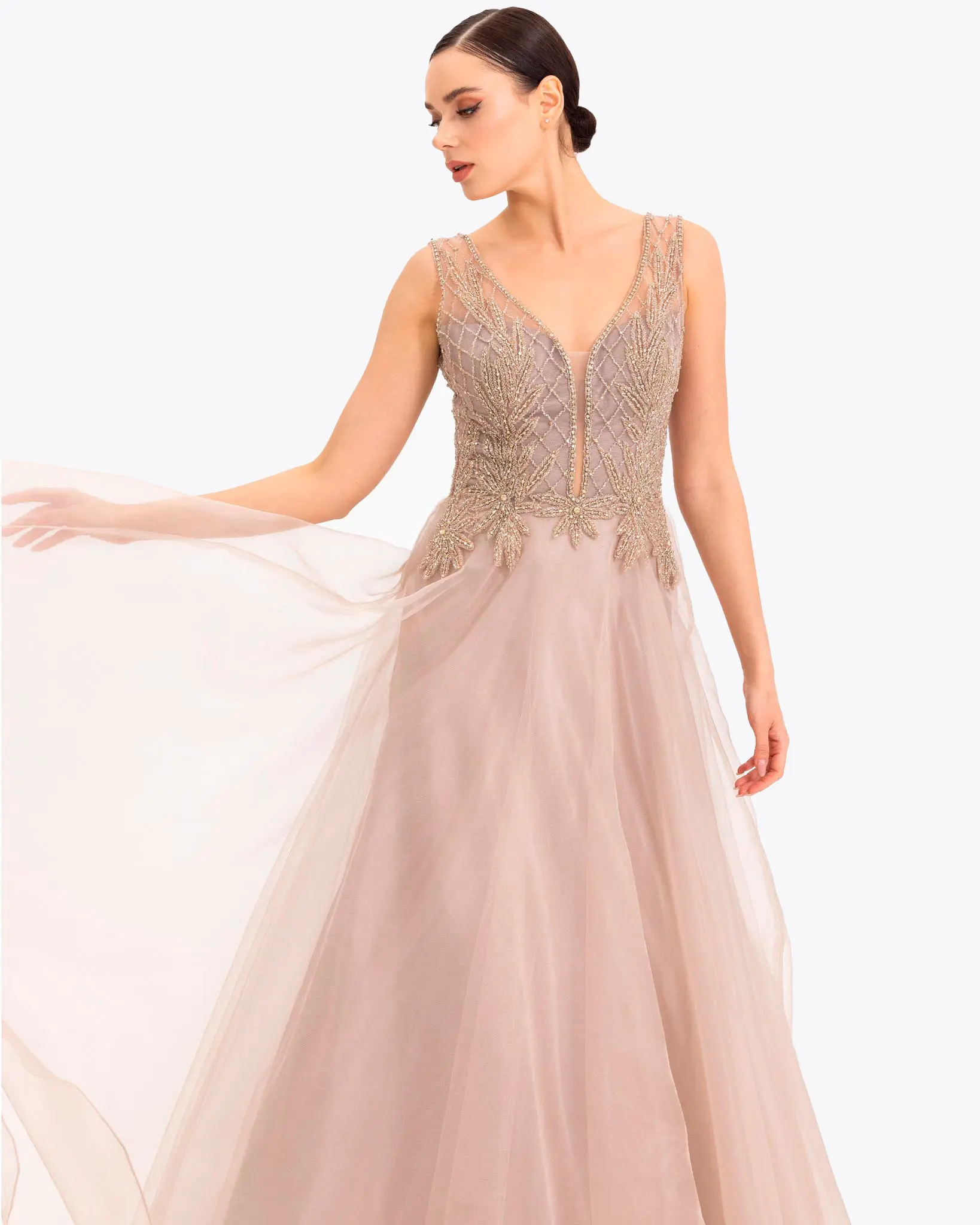 Organza Fabric A Form Evening Dress with Indian Accessories