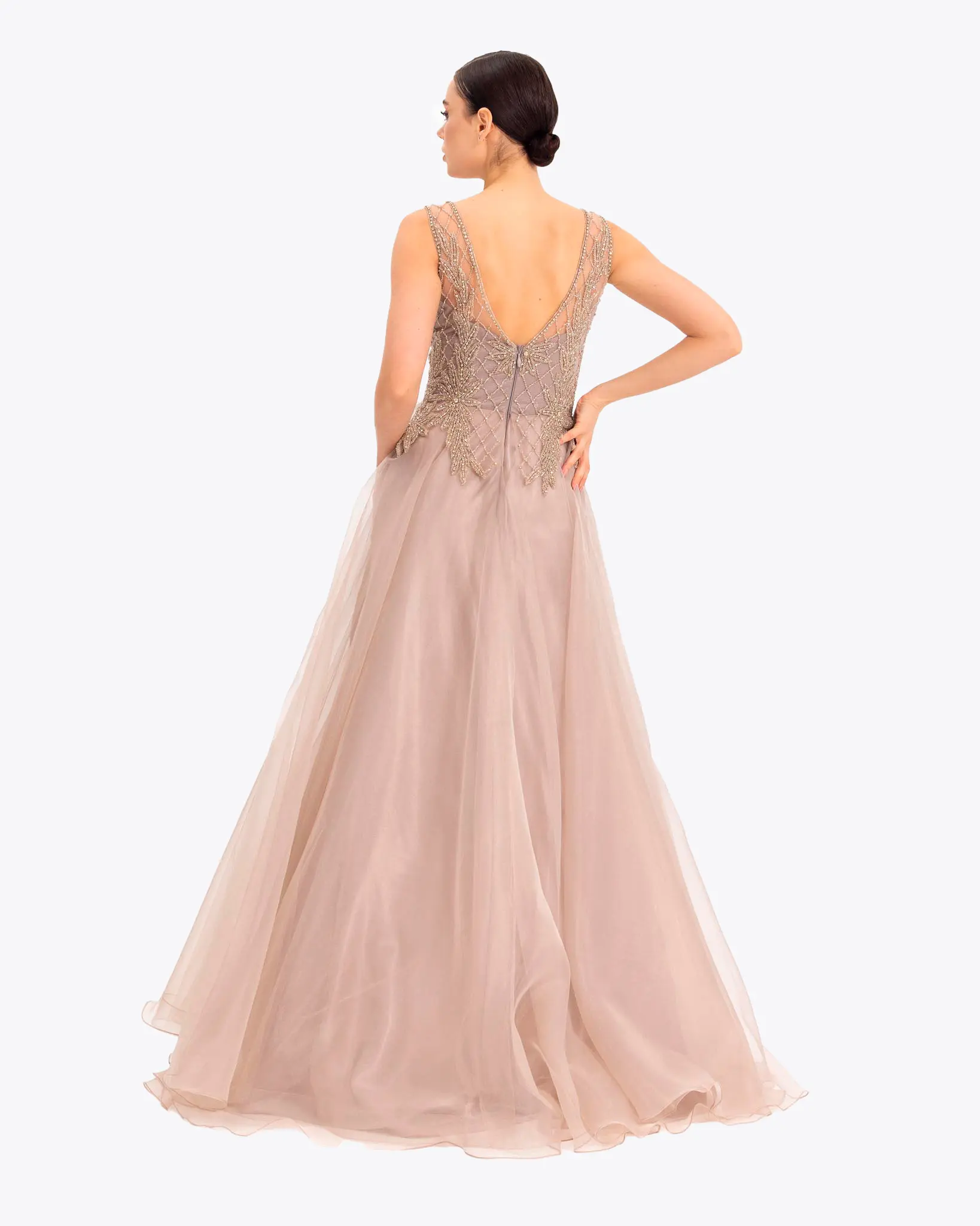 Organza Fabric A Form Evening Dress with Indian Accessories