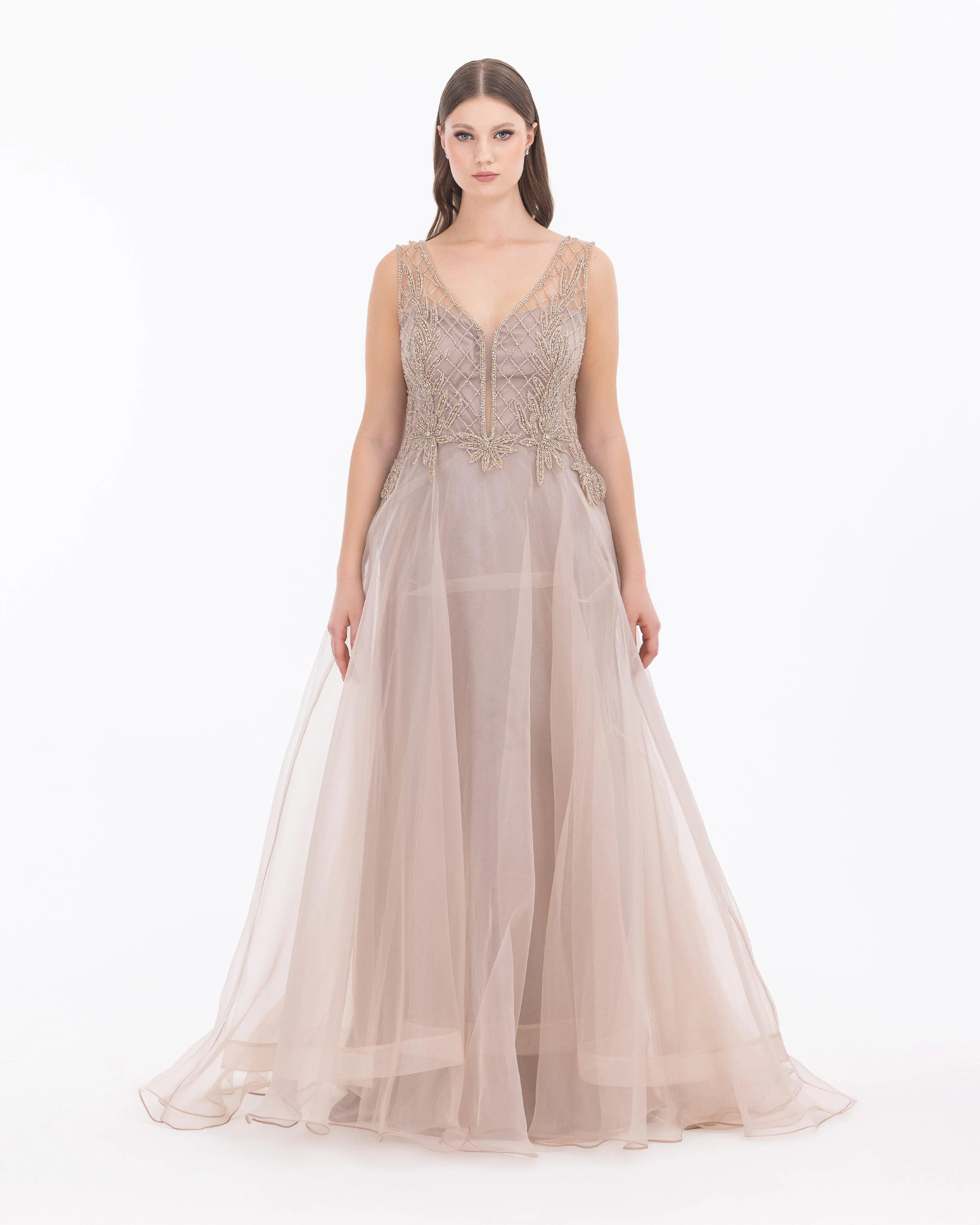 Organza Fabric A Form Evening Dress with Indian Accessories