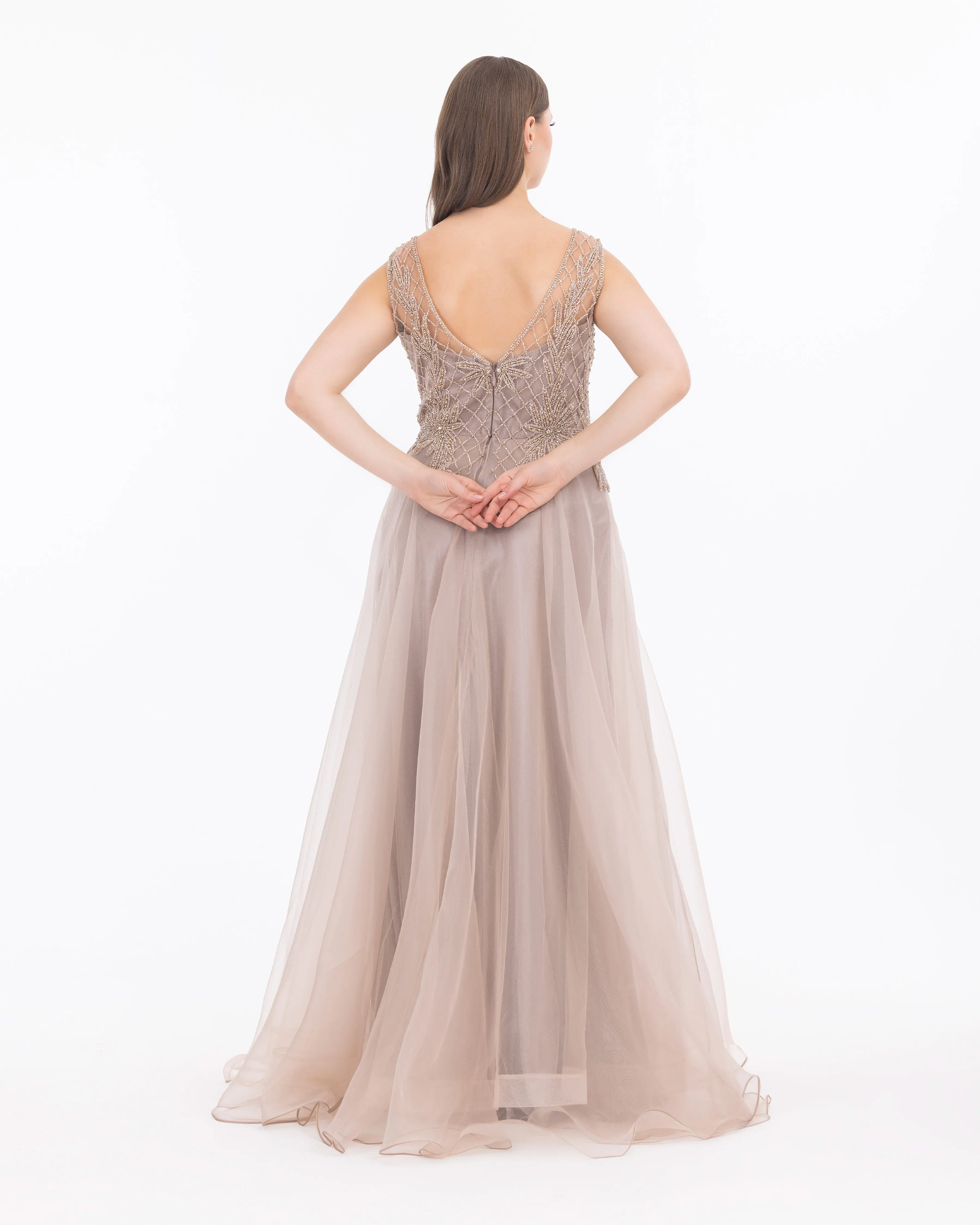 Organza Fabric A Form Evening Dress with Indian Accessories