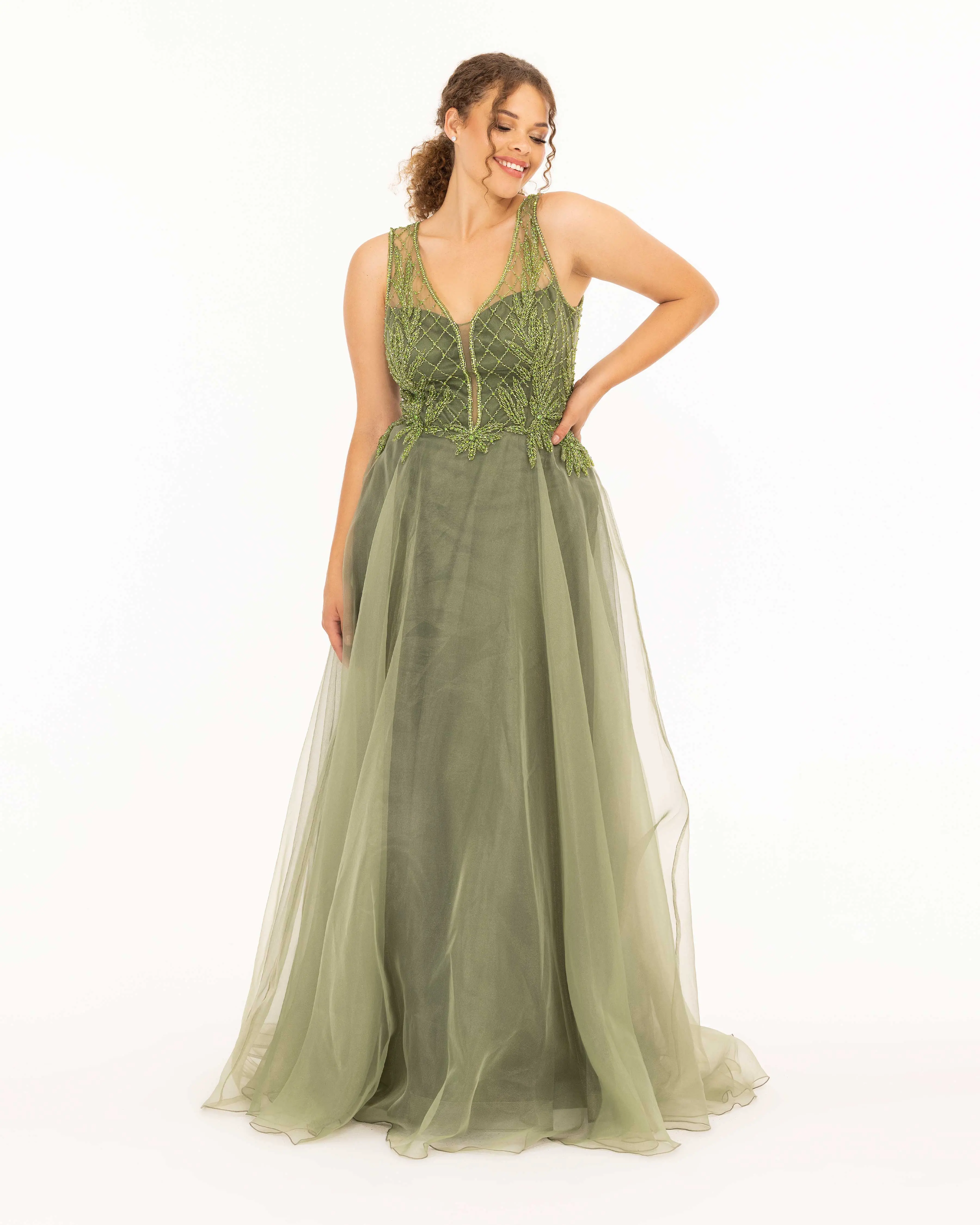 Organza Fabric A Form Evening Dress with Indian Accessories