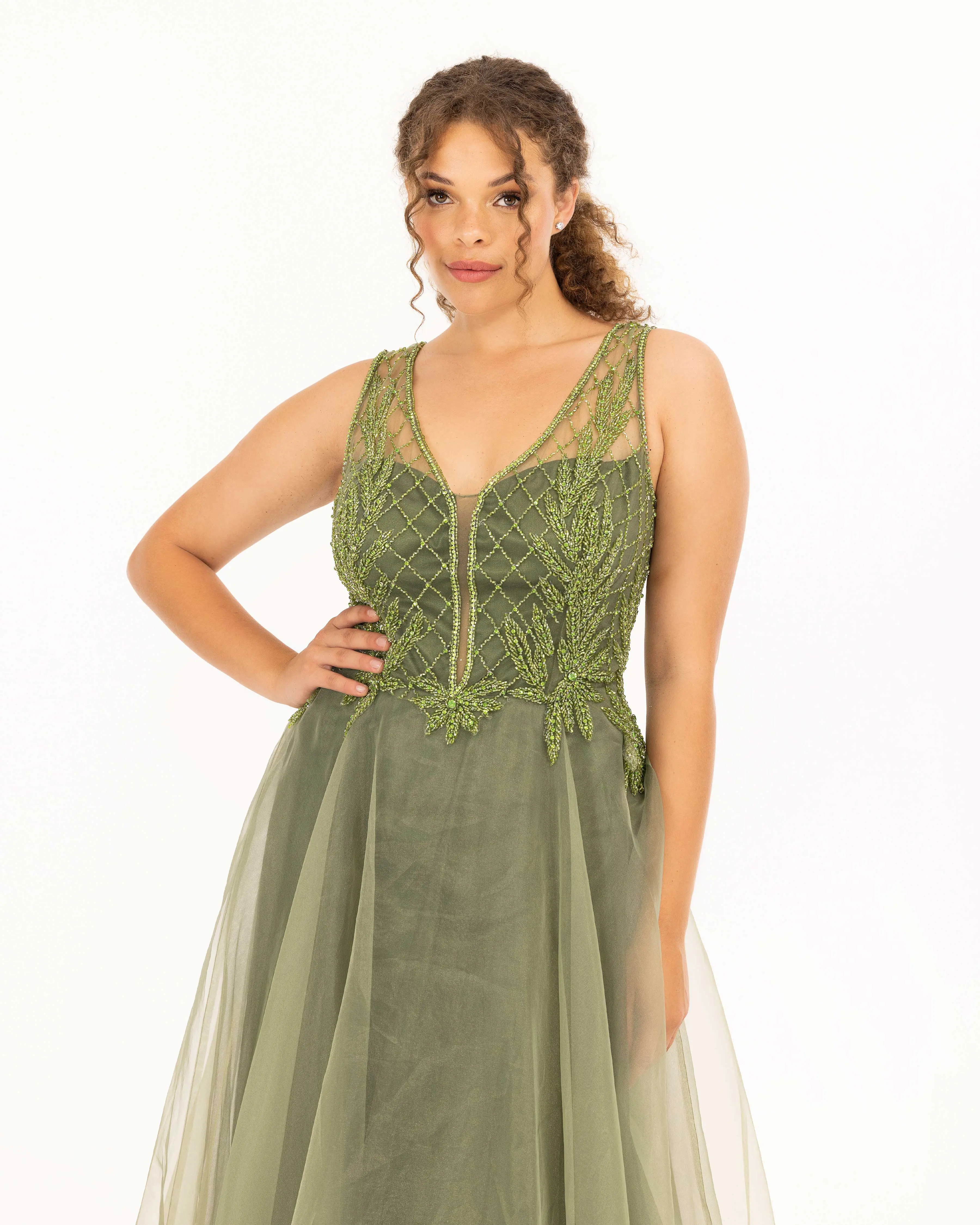 Organza Fabric A Form Evening Dress with Indian Accessories