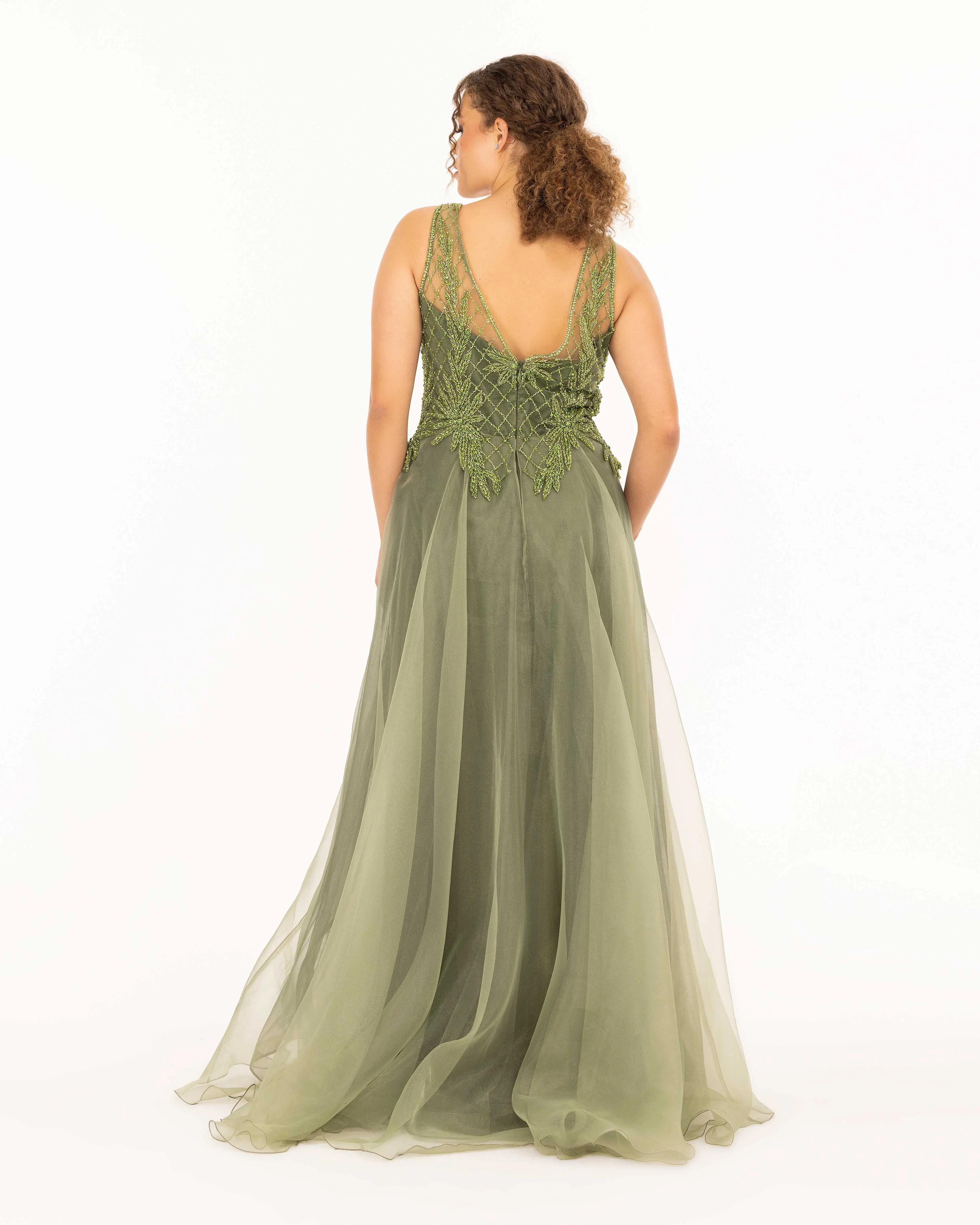 Organza Fabric A Form Evening Dress with Indian Accessories