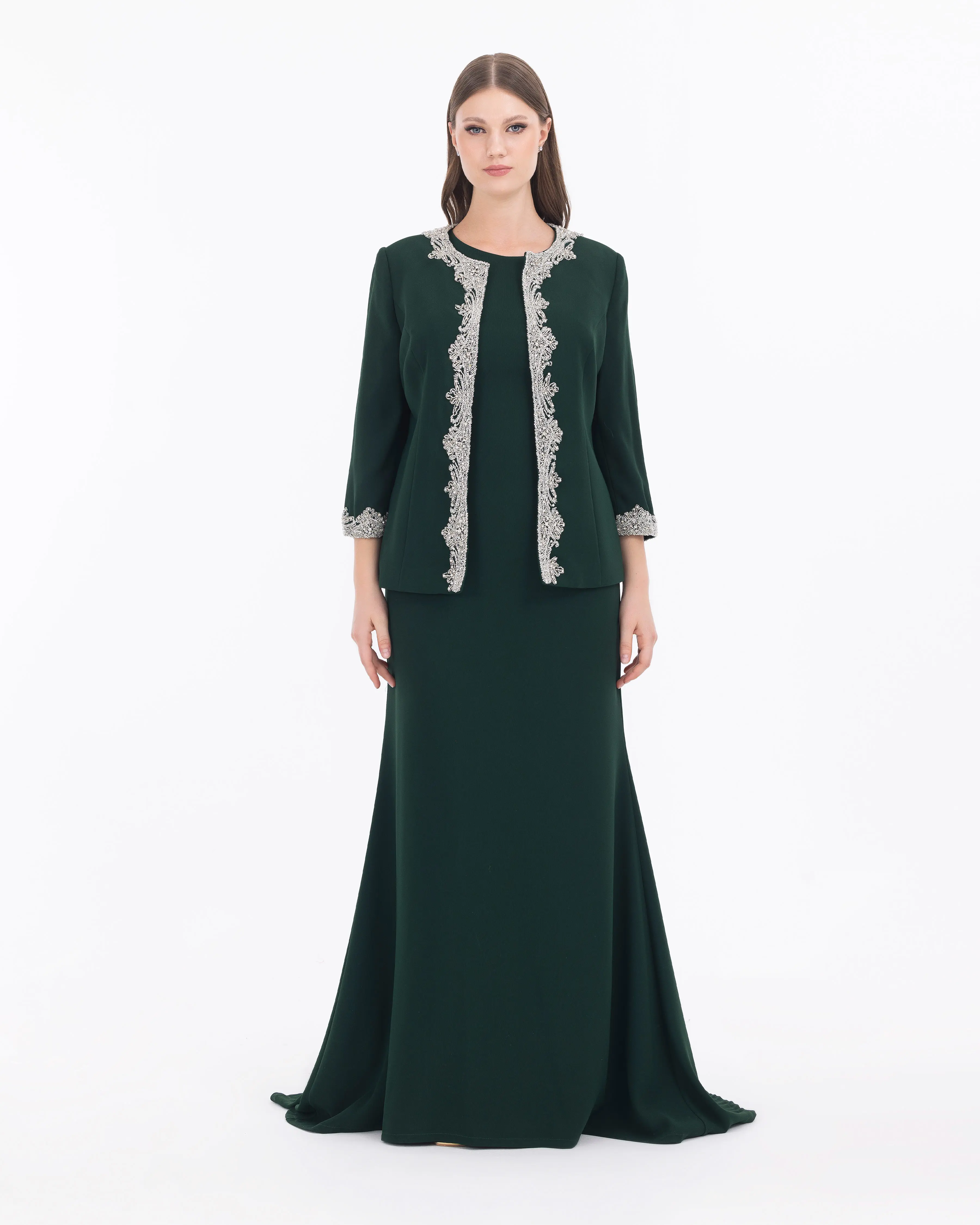 Crepe Fabric Two Piece Evening Dress with Indian Accessories