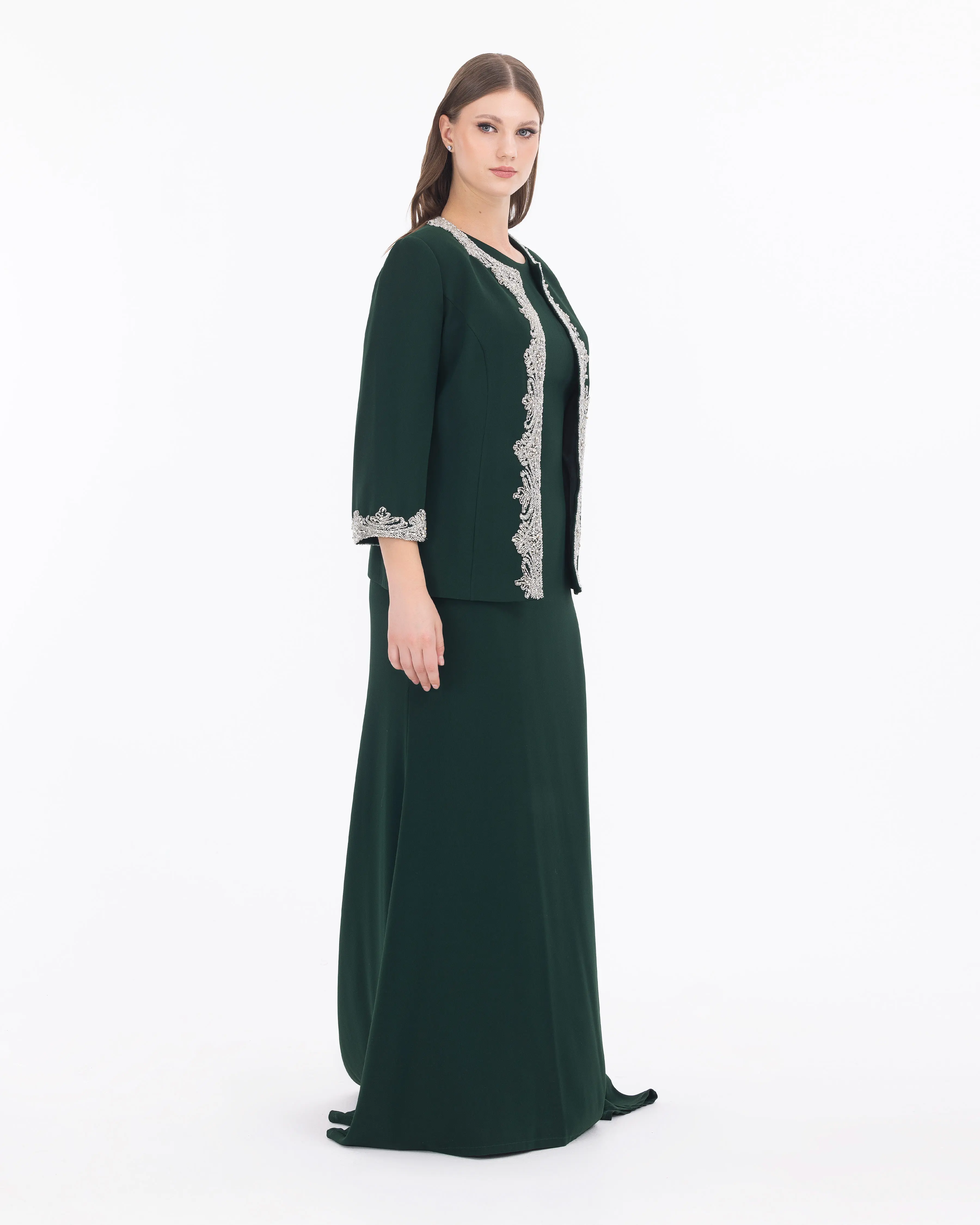 Crepe Fabric Two Piece Evening Dress with Indian Accessories