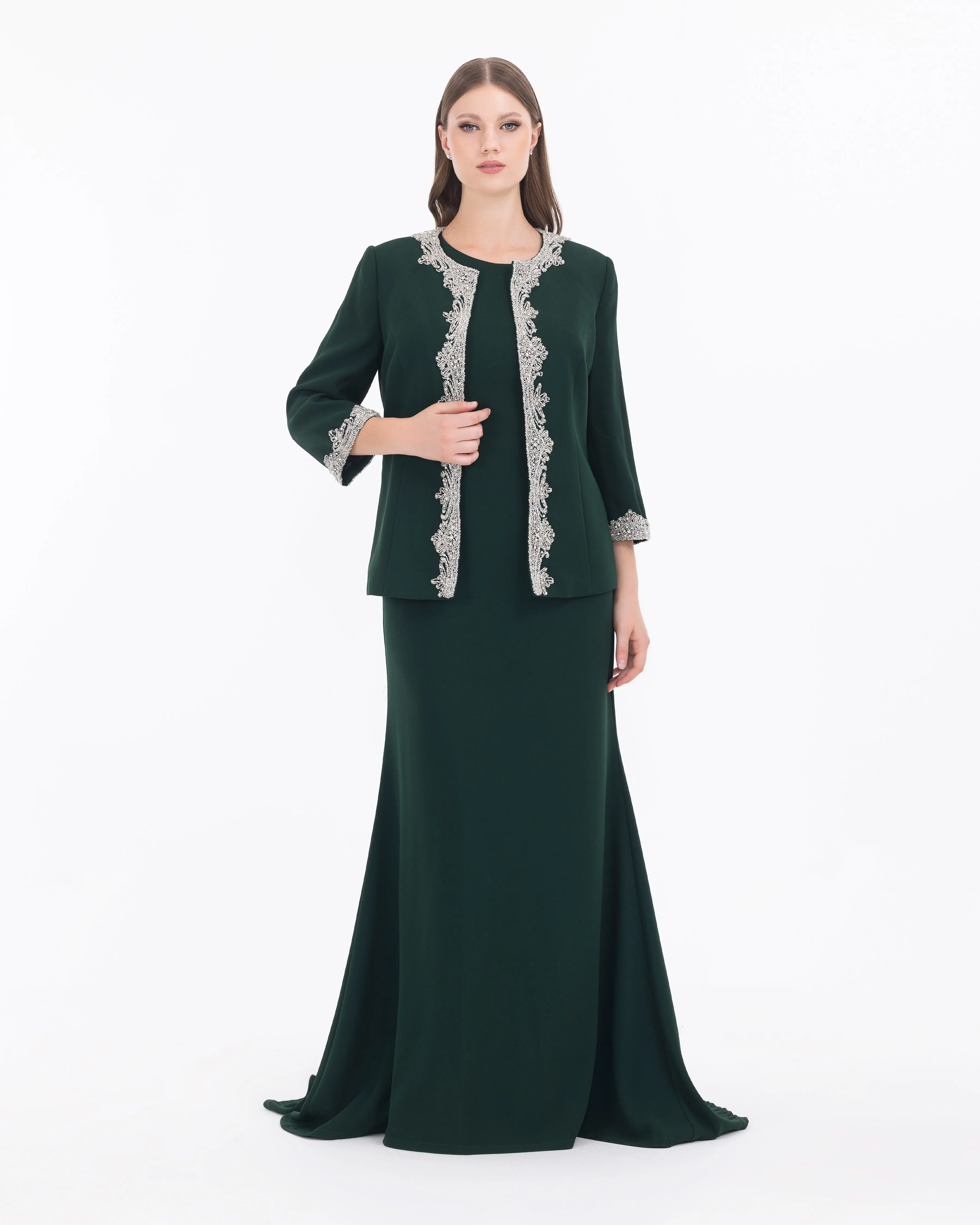 Crepe Fabric Two Piece Evening Dress with Indian Accessories
